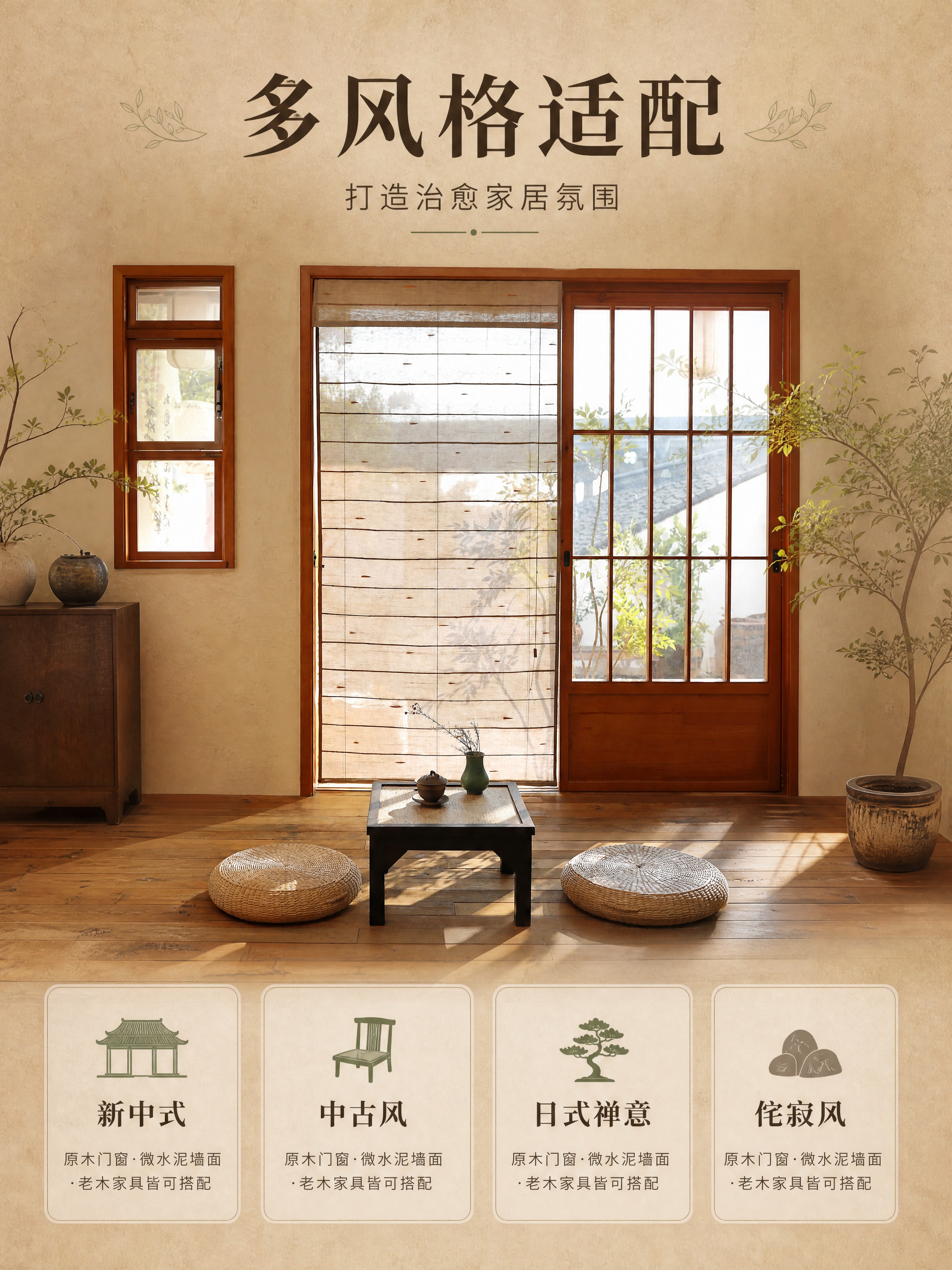 [商品] 使用【图10】亚麻卷帘茶室全景场景；商品处理：保留卷… - 图片创意预览