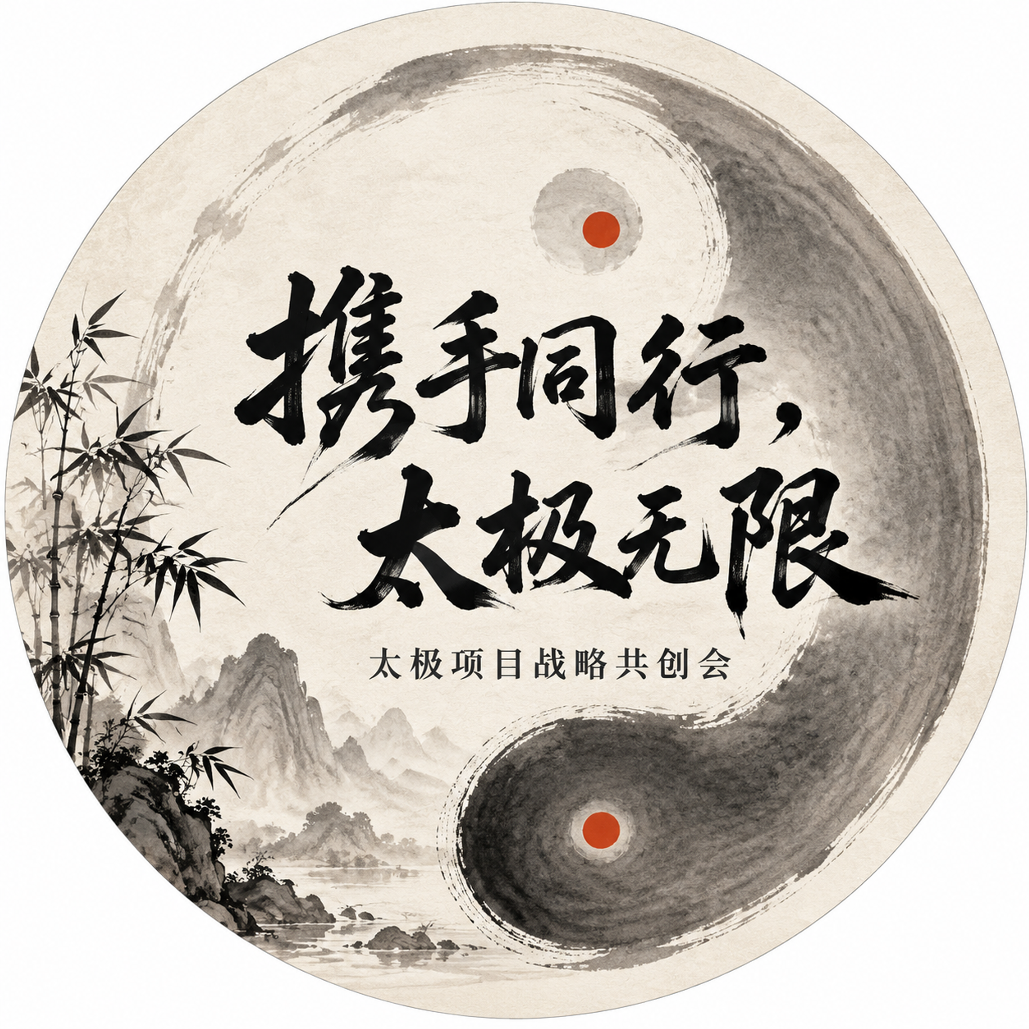 异形手举牌设计，完整正圆形太极阴阳鱼造型，无手柄，边缘平滑方便… - 图片创意预览