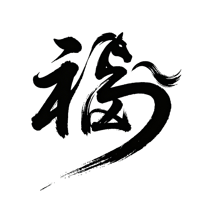 生成带马元素的白底福字