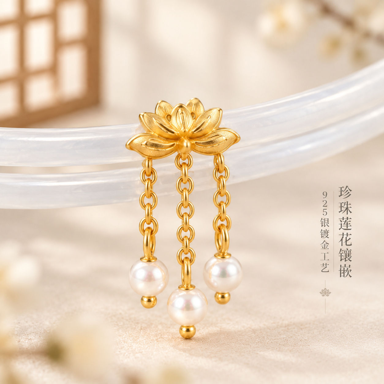 [主图-3] 莲花卡扣微距细节特写，展示925银镀金莲花卡扣与… - 图片创意预览