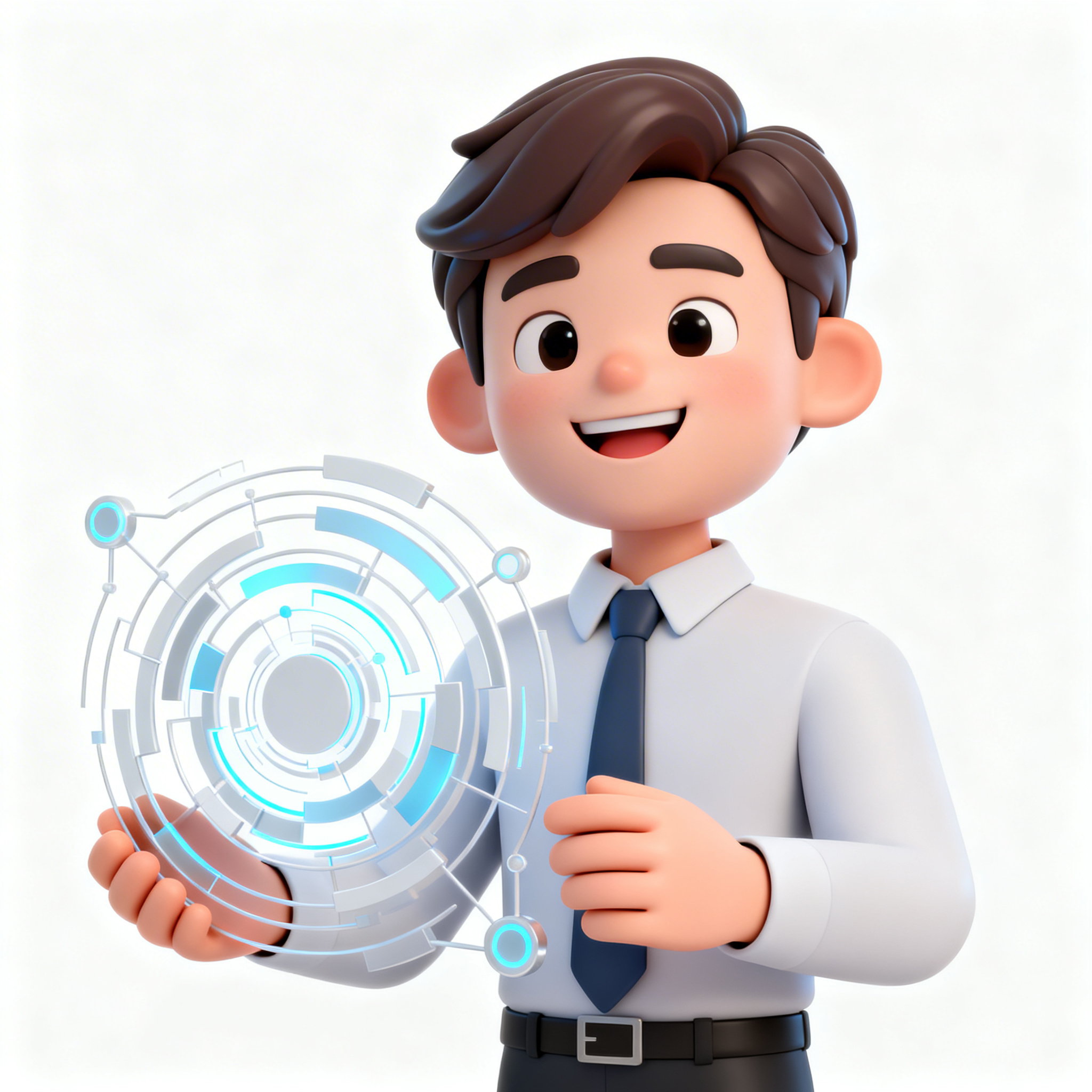 白底背景，3D办公白领男性，手持抽象科技元素，表情微笑自信，细… - 图片创意预览