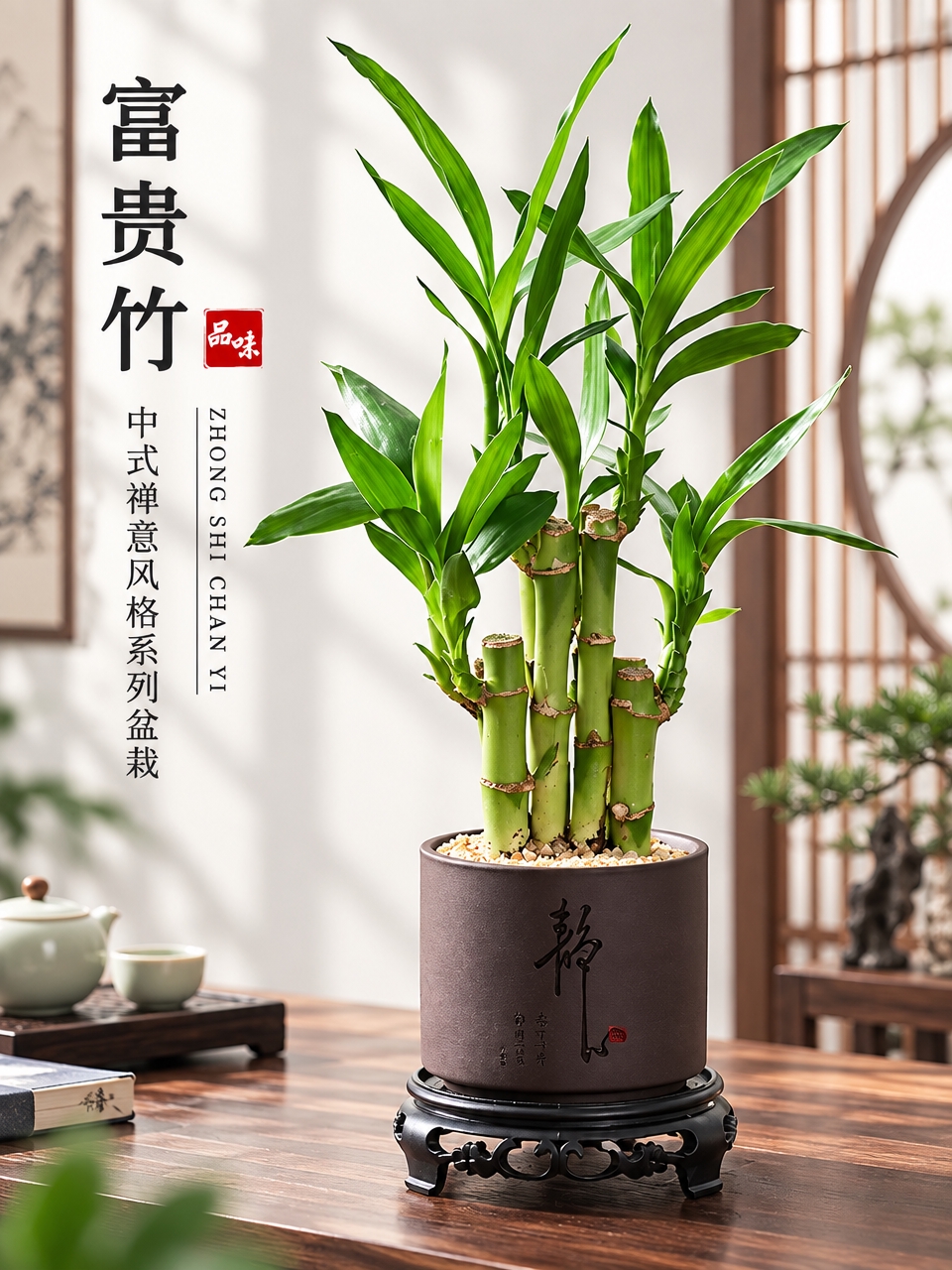 基于参考图生成淘宝天猫电商主图，3:4竖版比例，商品为富贵竹中… - 图片创意预览