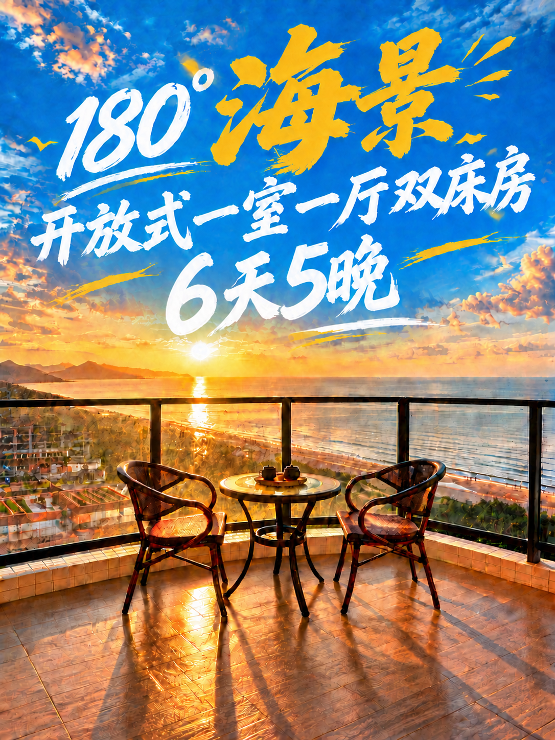 将第三行文字"3天2晚"改为"6天5晚"，保持原有的白色毛笔书… - 图片创意预览