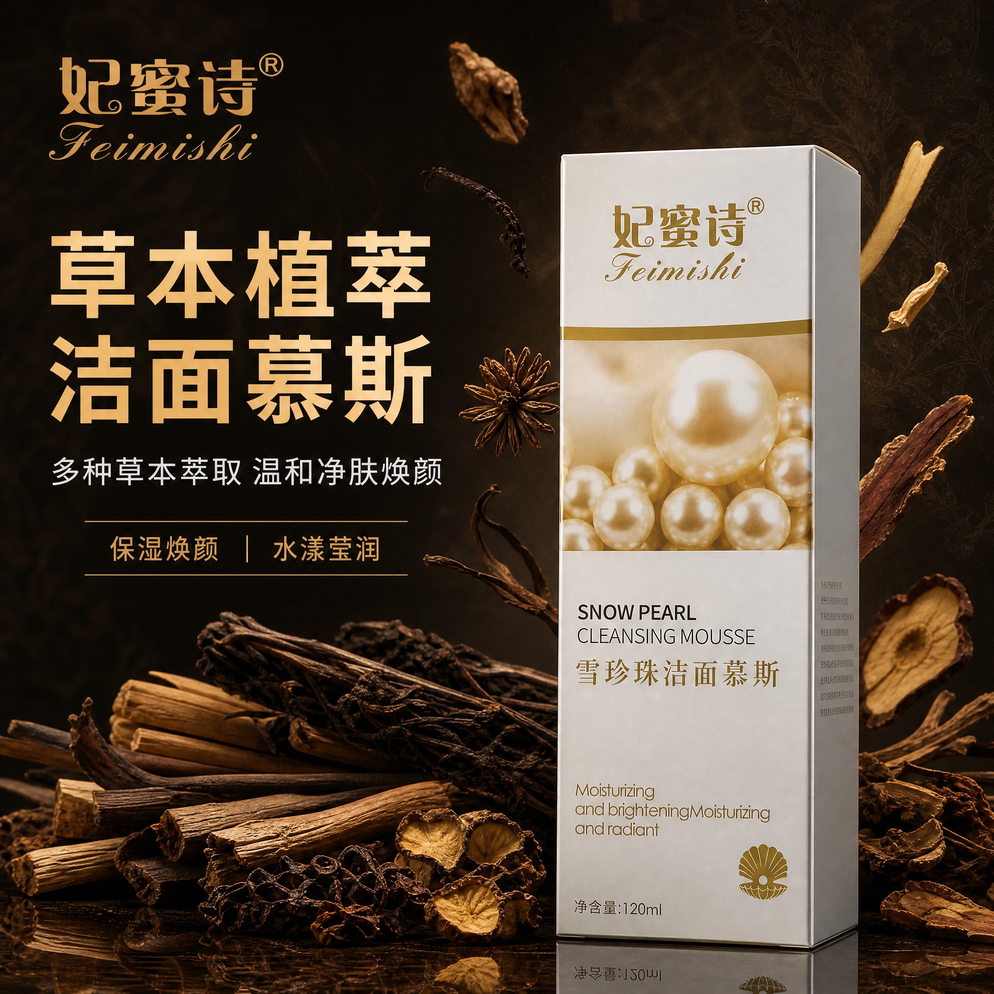 [主图-1] 首图品牌调性，突出草本植萃洁面慕斯的中药草本质感… - 图片创意预览