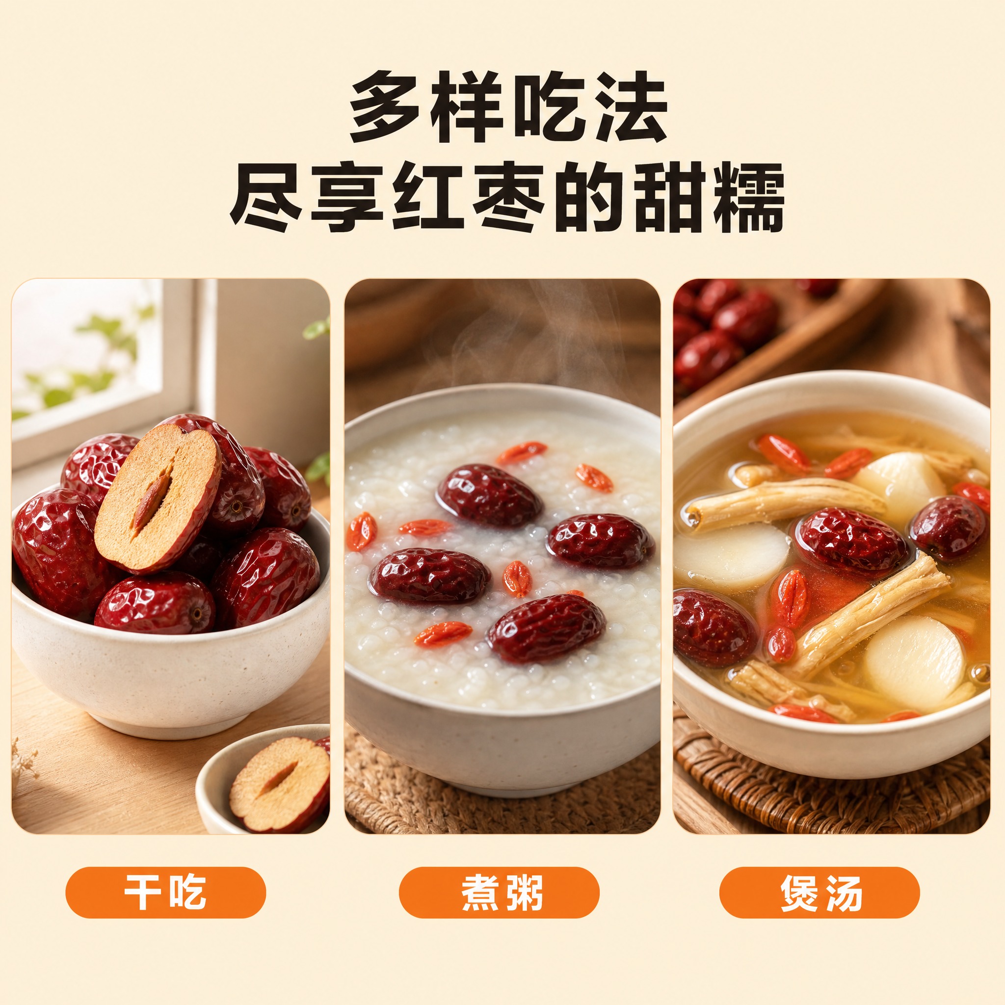 [主图-3] 多样吃法场景主题，展示红枣的多种食用方式，激发购… - 图片创意预览