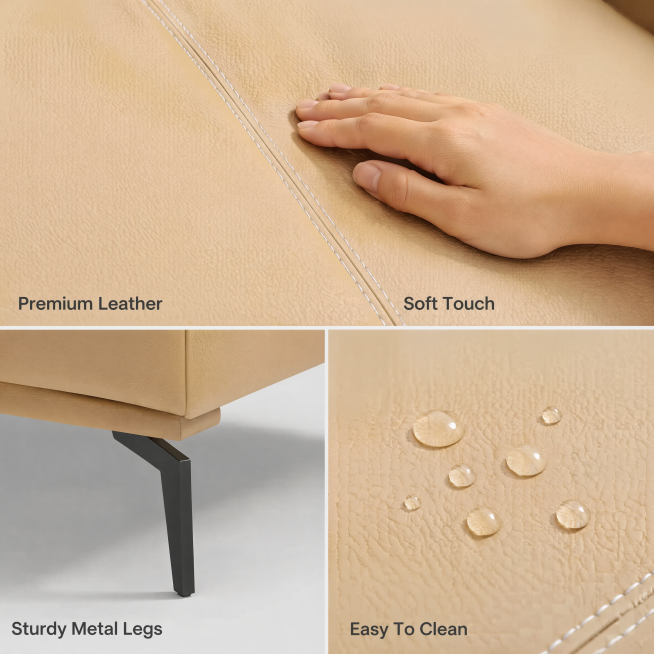 [Main Image 3] Detail display of premium leather fabric and metal legs of double leather leisure arm预览效果