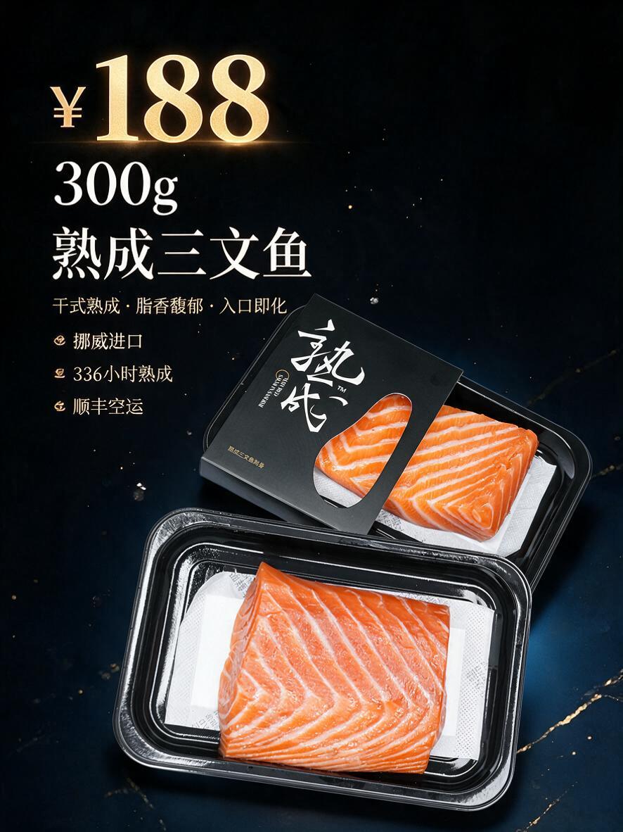 让画面中的三文鱼产品与背景更好地融合，其他所有元素保持完全不变… - 图片创意预览