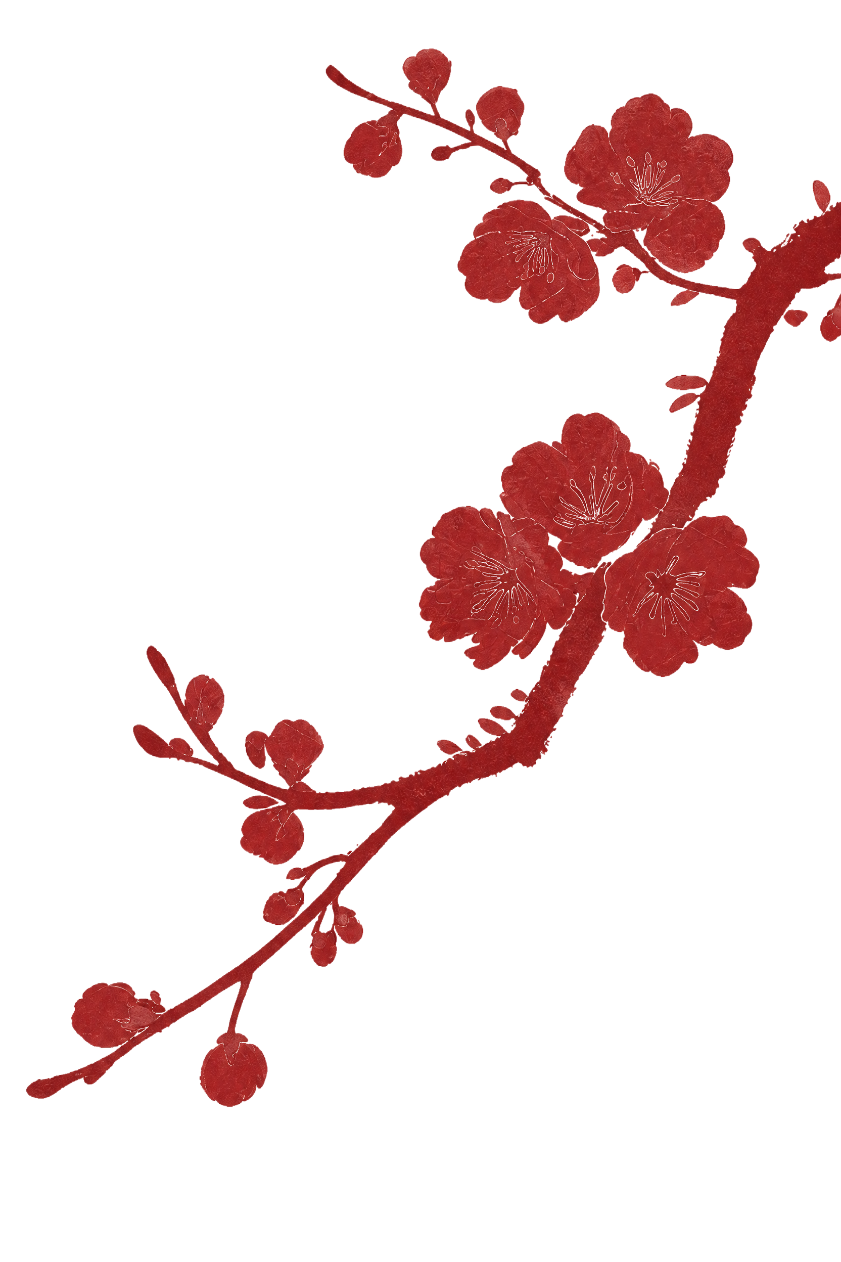 参考图2的腊梅枝形和整体构图，使用图1的深红色纹理质感重新绘制… - 图片创意预览