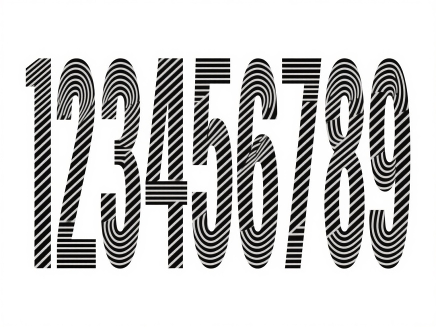 极简主义风格数字设计，白色背景，阿拉伯数字123456789按照顺序排列，每个数字由平行黑色线条构成，线条均匀分布，形成独特的条纹质感，数字形态保持原图中的几何美感和线条韵律，整体构图简洁平衡，具有现代设计感和视觉冲击力。预览效果