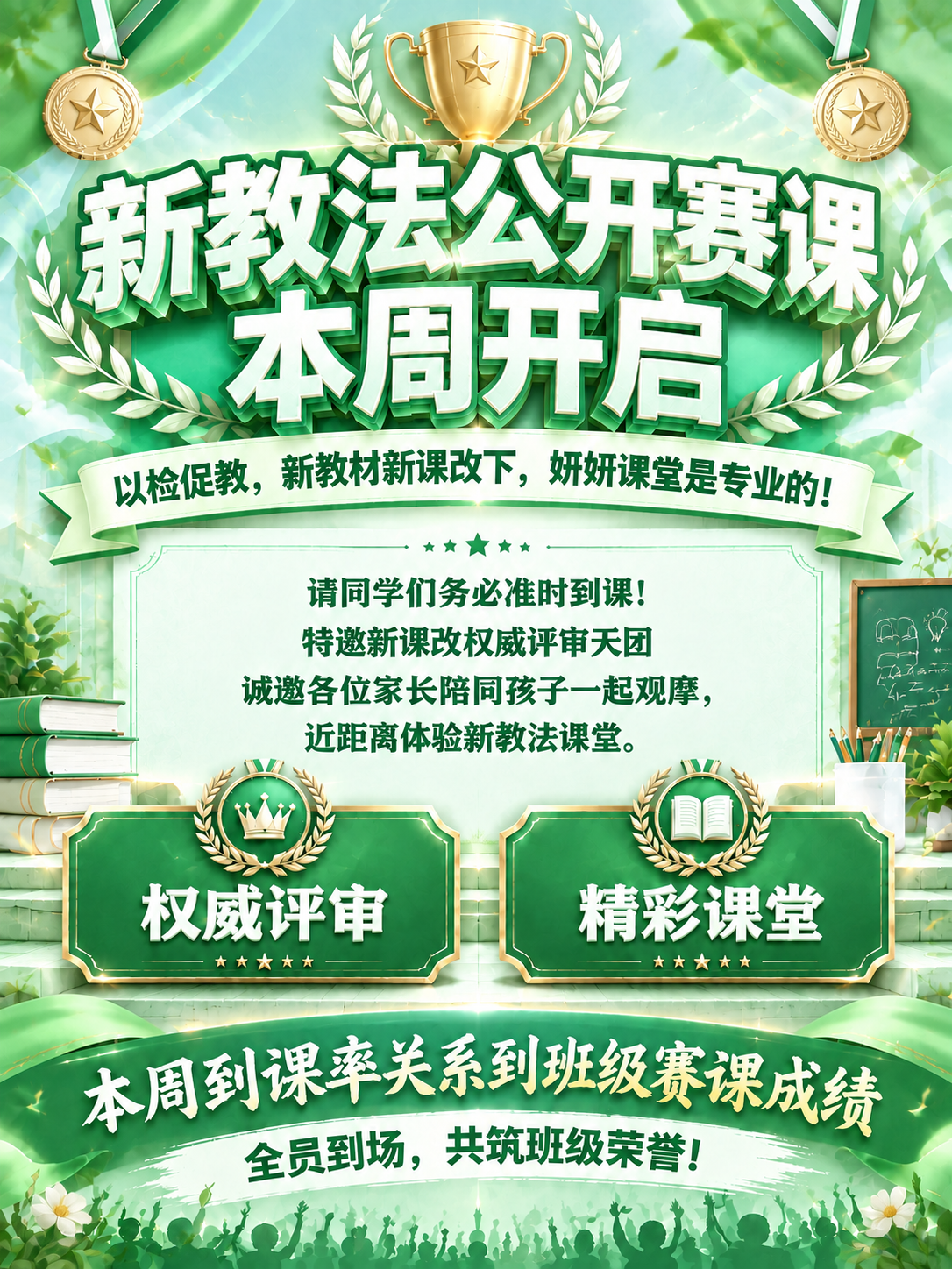 基于参考图重新生成一张清新绿色调的教育公开课宣传海报，保持原有… - 图片创意预览