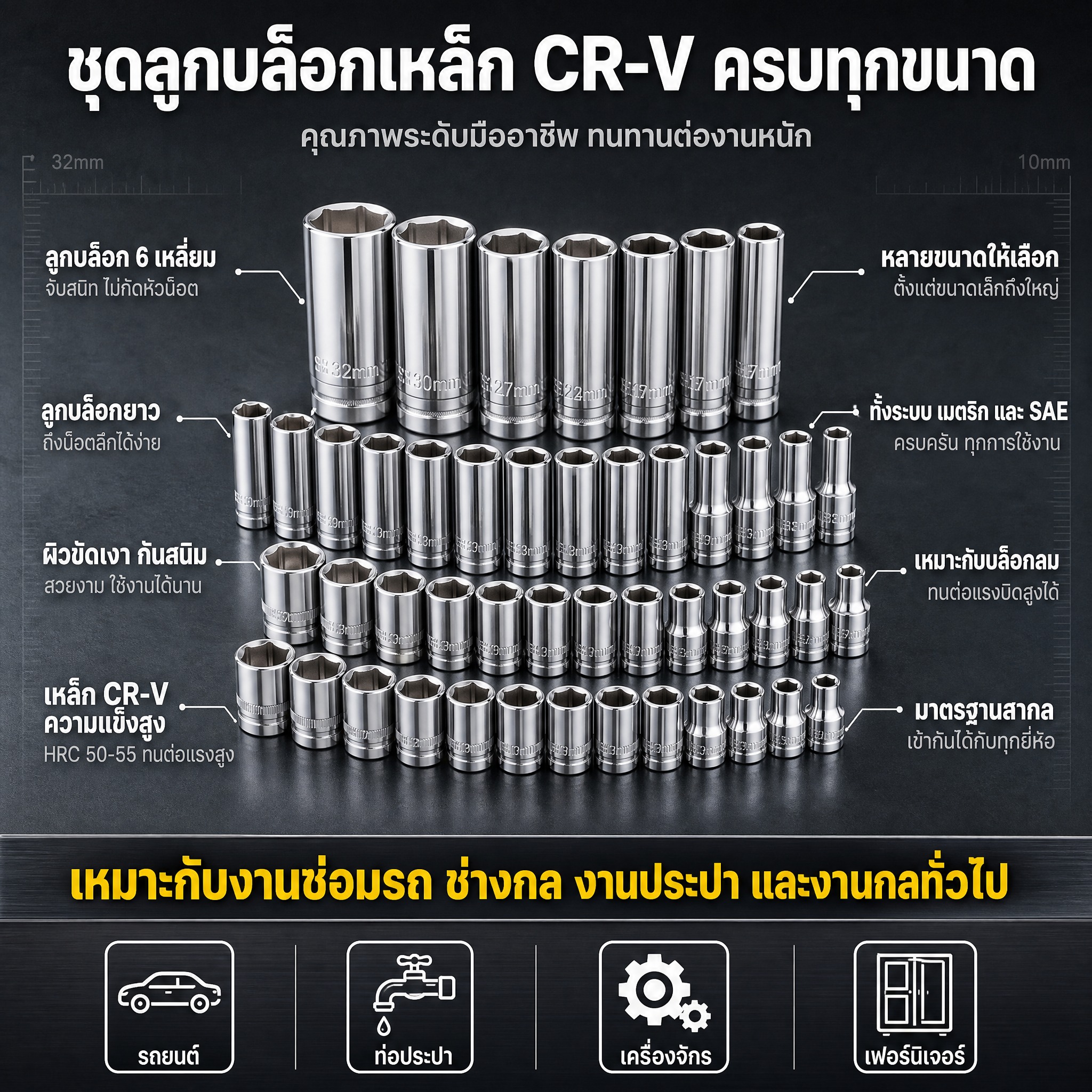 [亚马逊工具介绍图第2张-套筒系列] 85件5层工具箱 CR-… - 图片创意预览