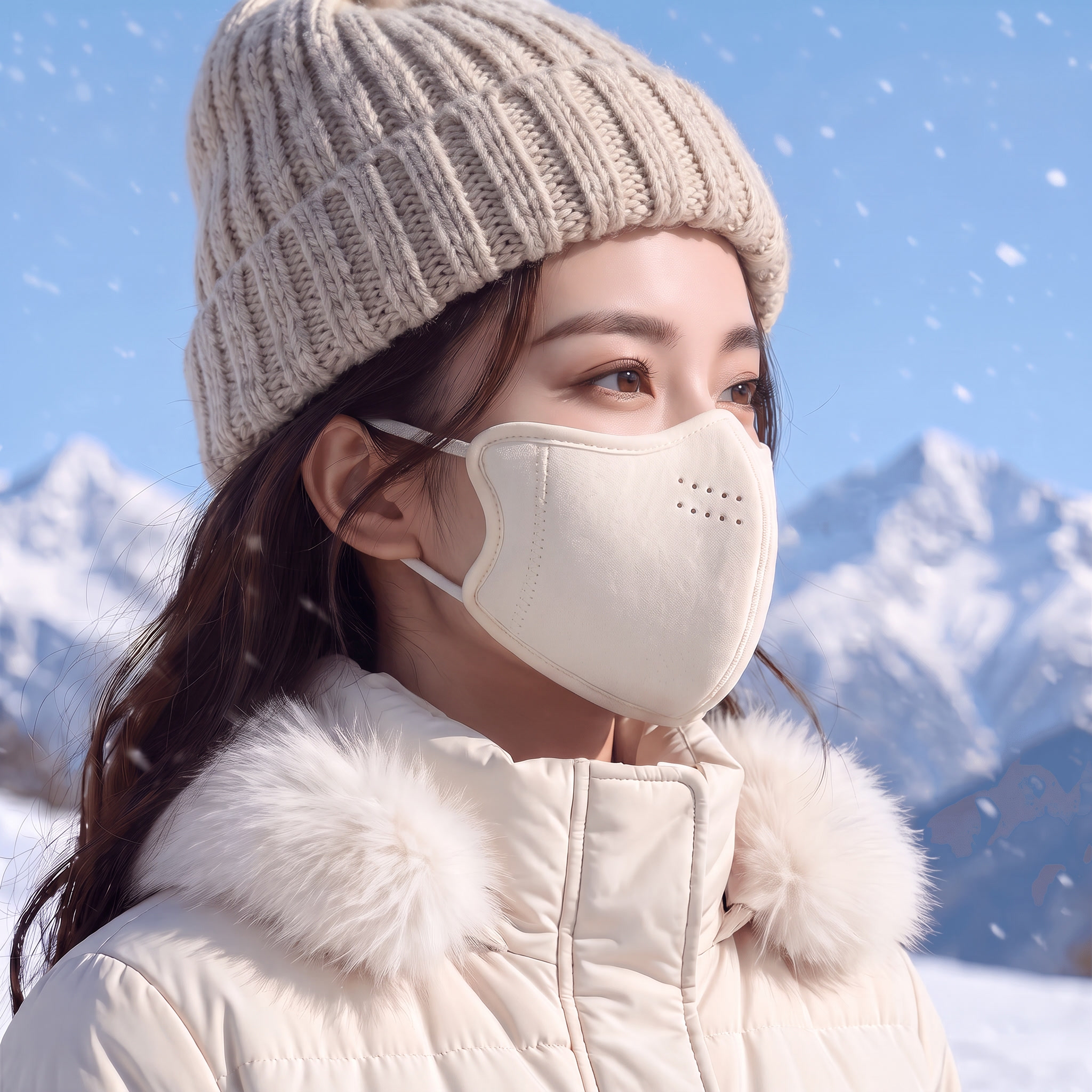 以参考图为基准做姿态角度调整：保持女性模特的面部、发型、奶白色… - 图片创意预览