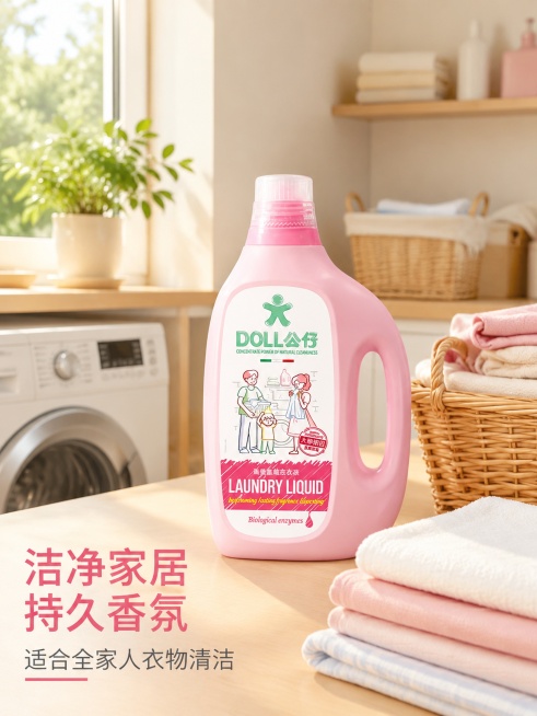 使用电商海报技能根据商品图「图片1」，生成5张电商海报，参考图为，内容主题为公仔高奢香氛洗衣液2l轻松去渍  持久留香，图片比例为3:4，生成高清详情介绍图预览效果