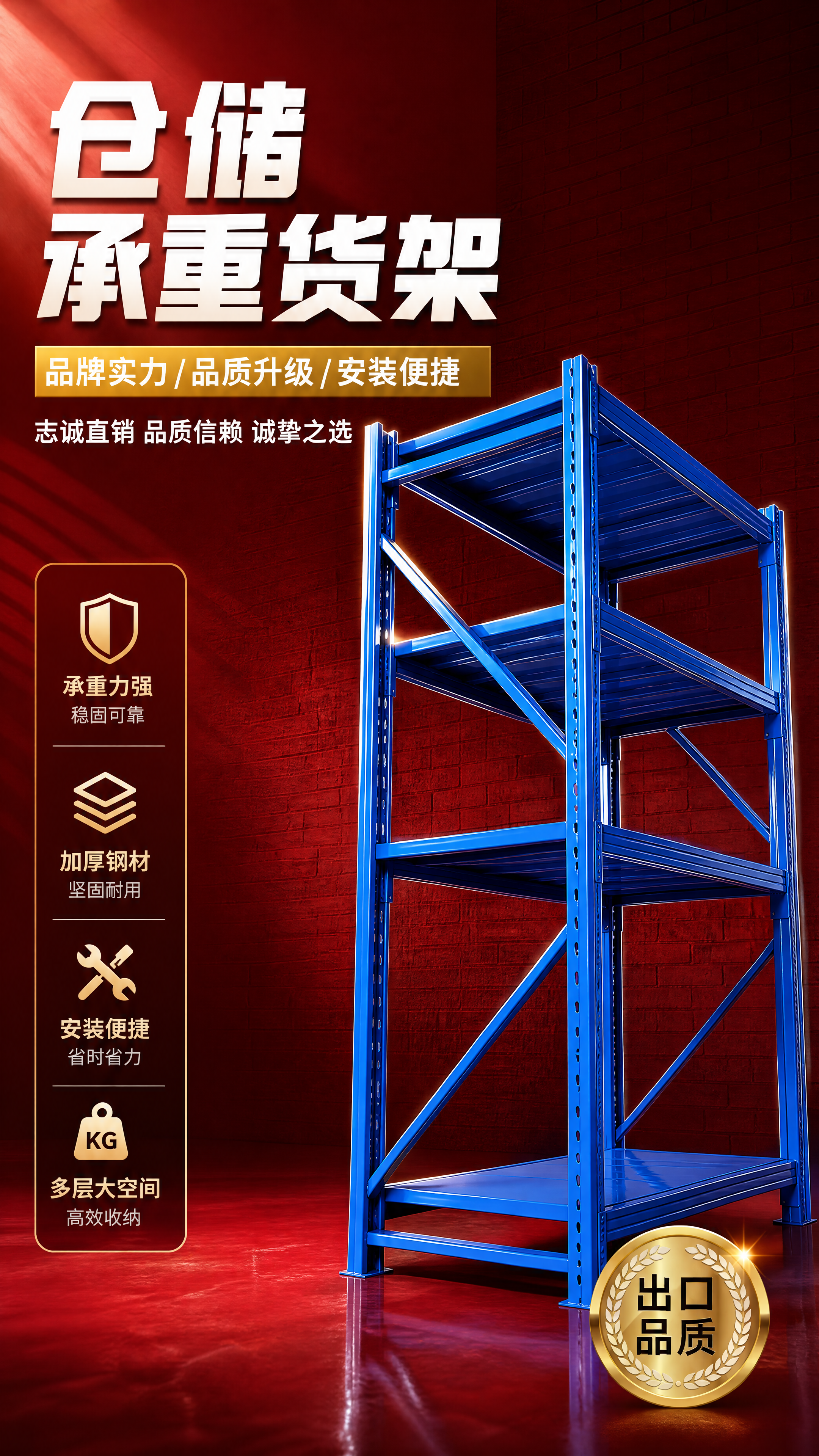 [商品] 使用【图1】蓝色四层仓储货架；保留立柱孔洞结构、横梁… - 图片创意预览