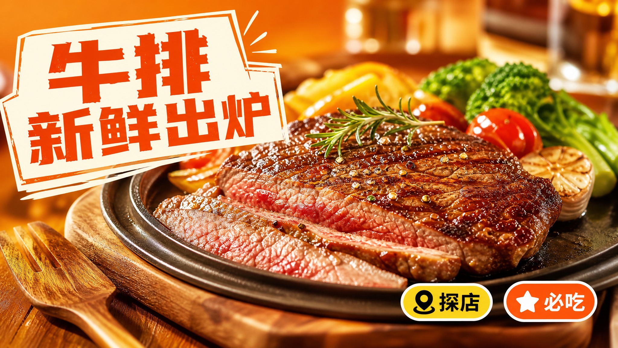 活力美食风格微信公众号封面图，16:9横版构图。暖橙色背景，画… - 图片创意预览