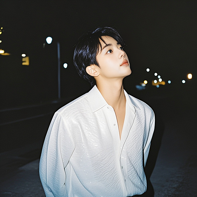 一个男生穿着设计感衬衫，户外，半身