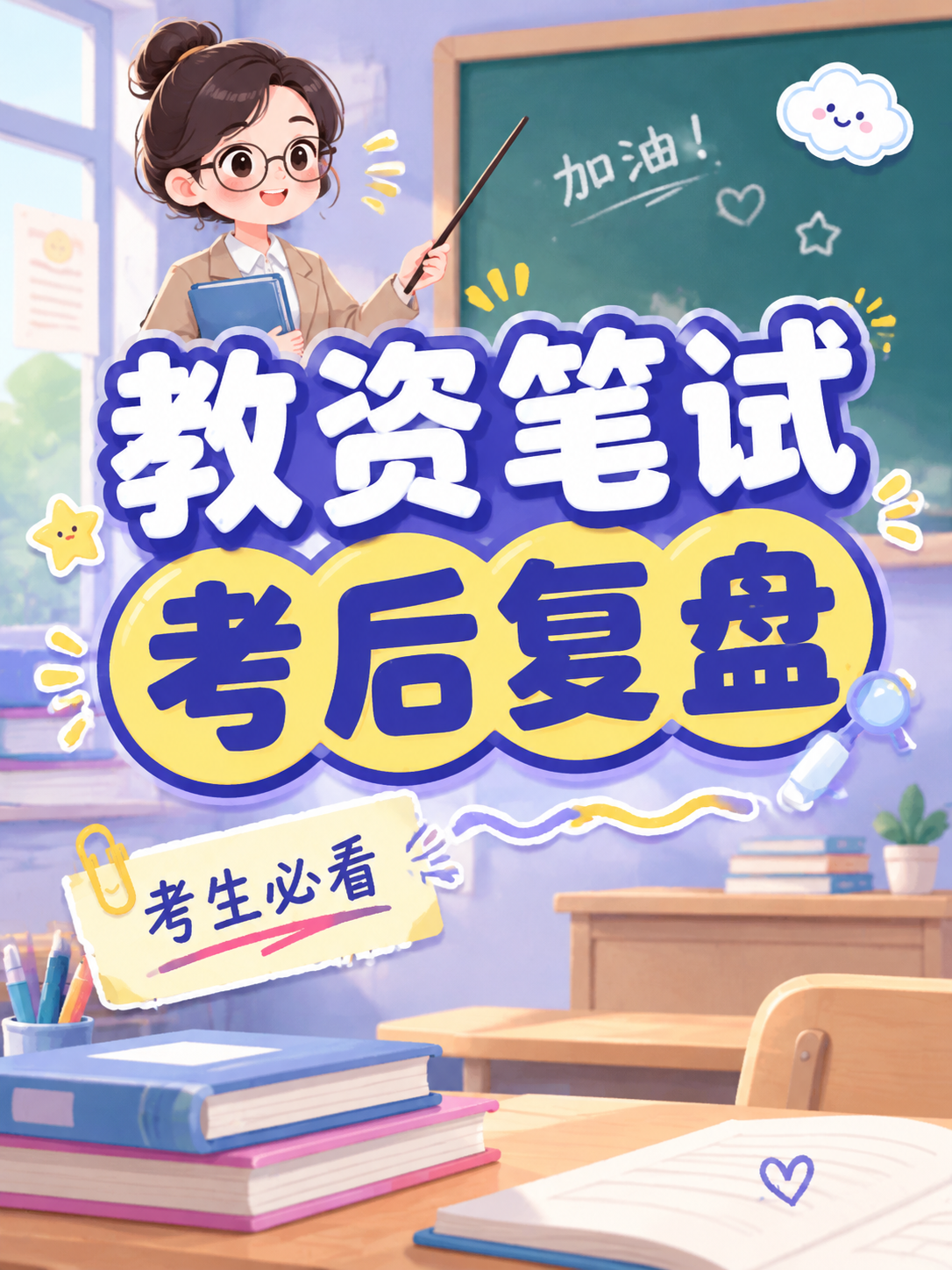 小红书笔记大字封面，插图大字，卡通教师可爱风，版式精美，小红书… - 图片创意预览