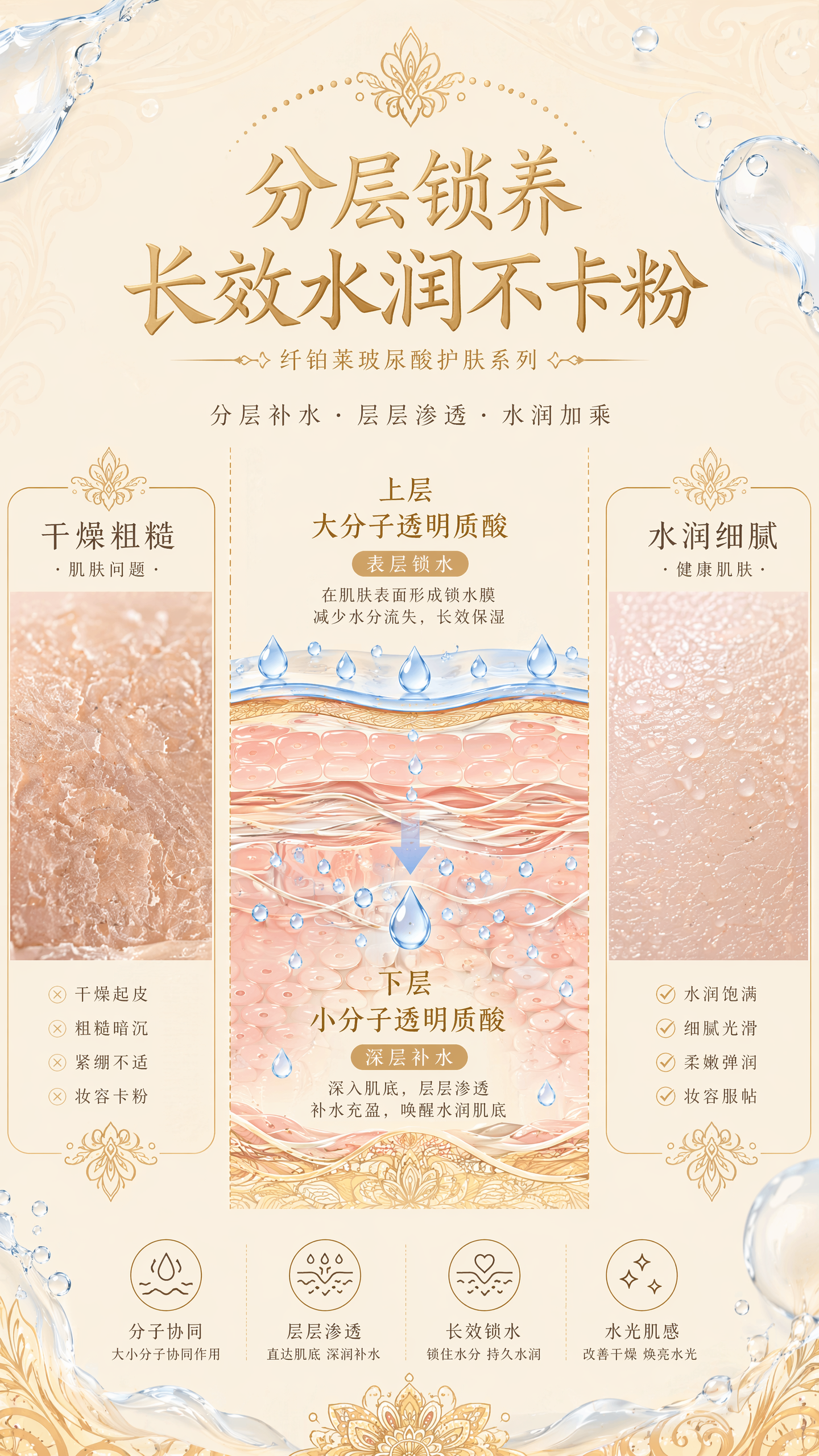13. 第 13 屏｜分层玻尿酸补水提示词（波浪傣纹肌肤剖面）… - 图片创意预览