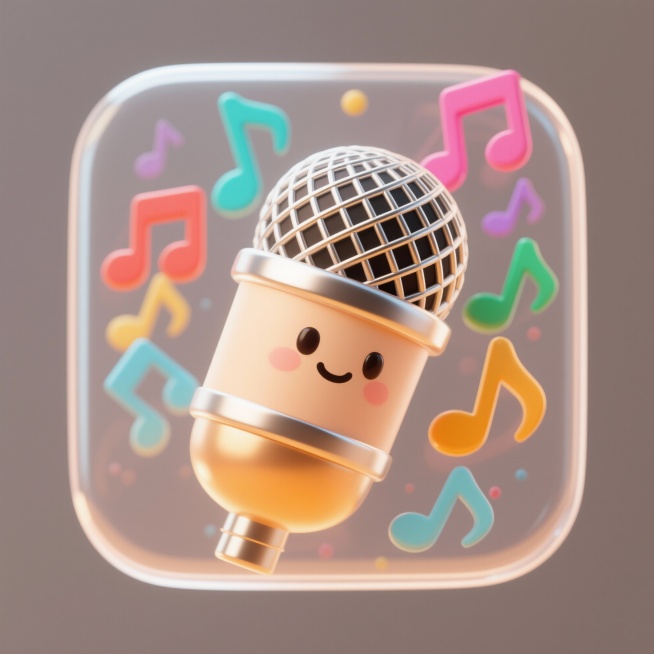 生成一个立体麦克风ui，周围环绕音符，背景透明预览效果