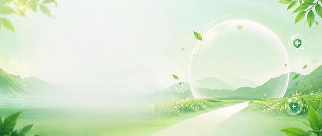 水彩风插画，朦胧绿意中透出梦幻感，玻璃质感泡泡轻盈悬浮，虚实交融的自然场景传递清新与舒适。