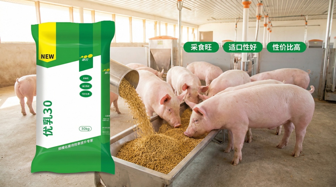 生成三张不同场景的电商图，比例为4:2，分别为猪场饲喂场景、仓库存储场景、产品展示台场景。预览效果