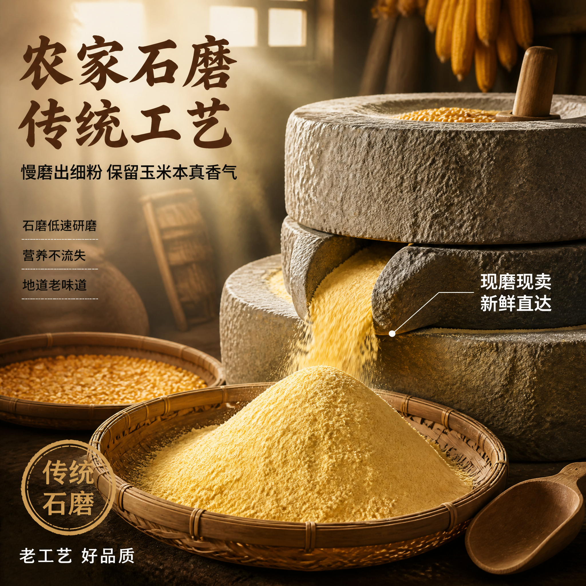 [主图-7] 农家石磨工艺图 传统制作场景。 [氛围风格] 农… - 图片创意预览