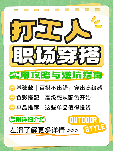 扁平卡通风打工人职场穿搭指南知识分享小红书封面