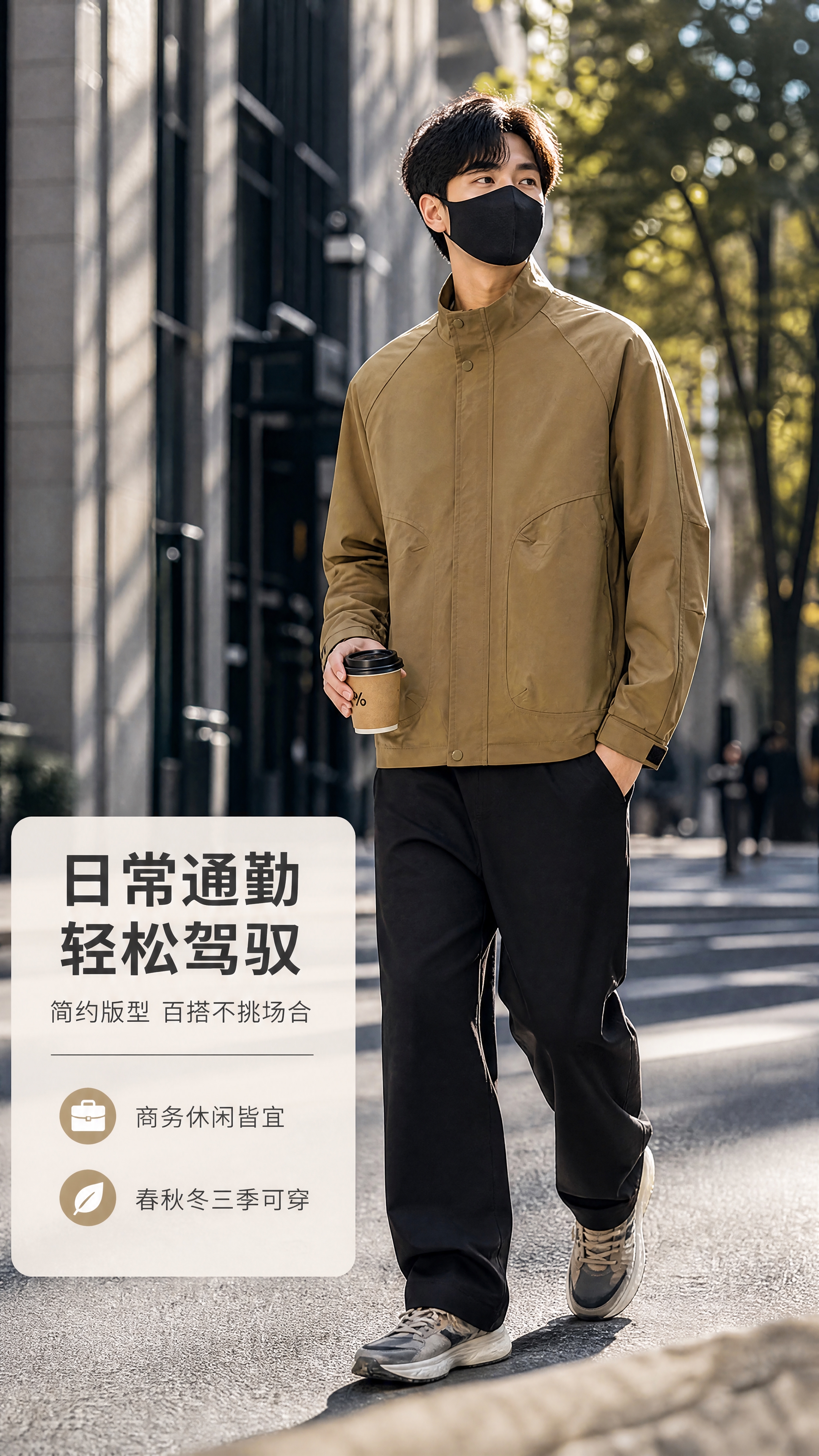 [商品] 使用【图1】卡其色立领男士机能夹克；商品处理：保留立… - 图片创意预览