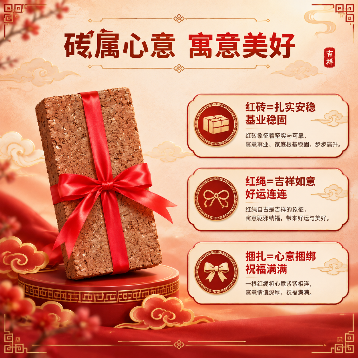 [商品] 使用【图1】红砖捆红绳吉祥伴手礼；保留红砖粗糙陶土质… - 图片创意预览