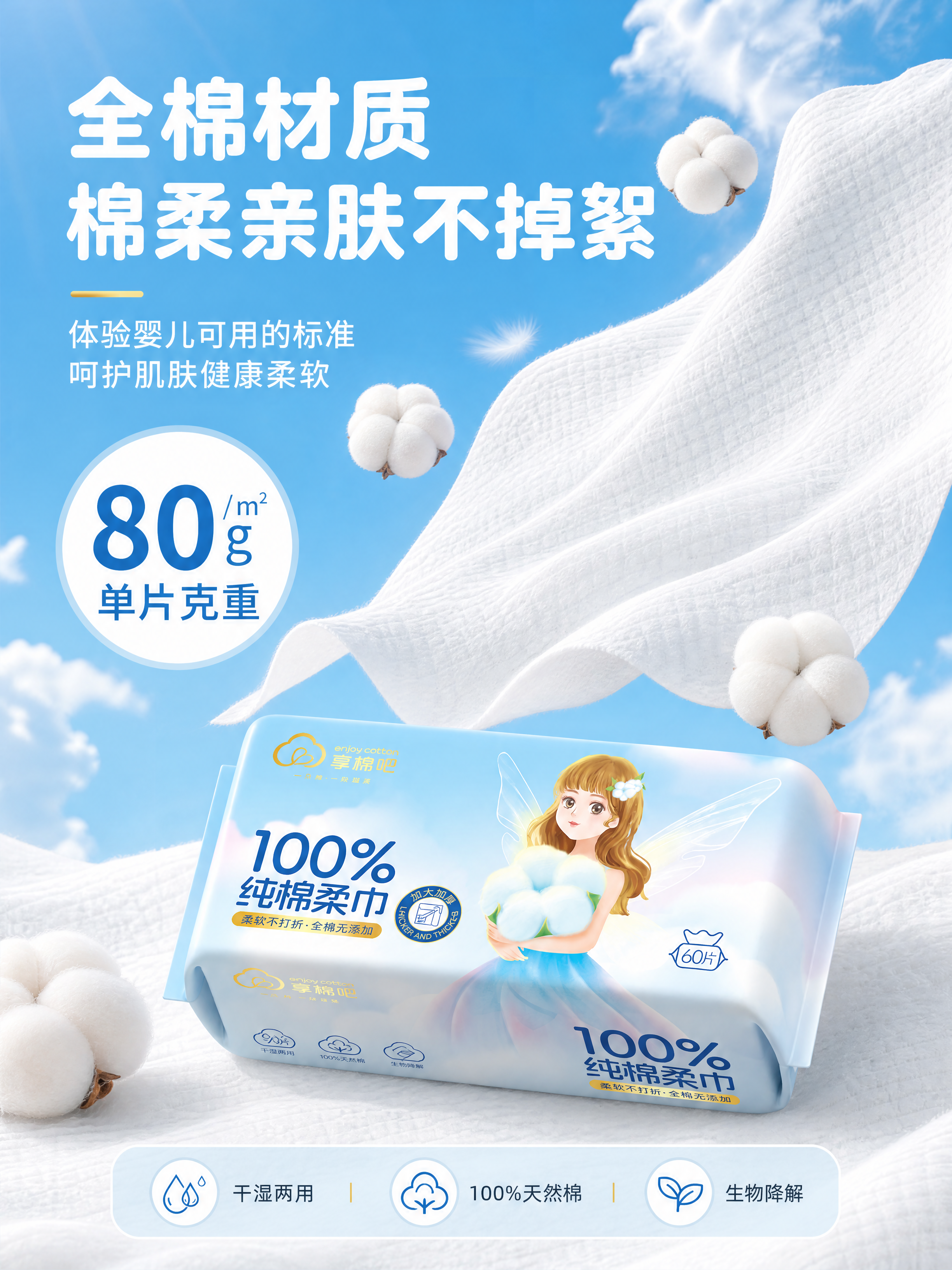 [商品] 使用【图6】享棉吧100%纯棉柔巾产品包装+棉柔巾材… - 图片创意预览