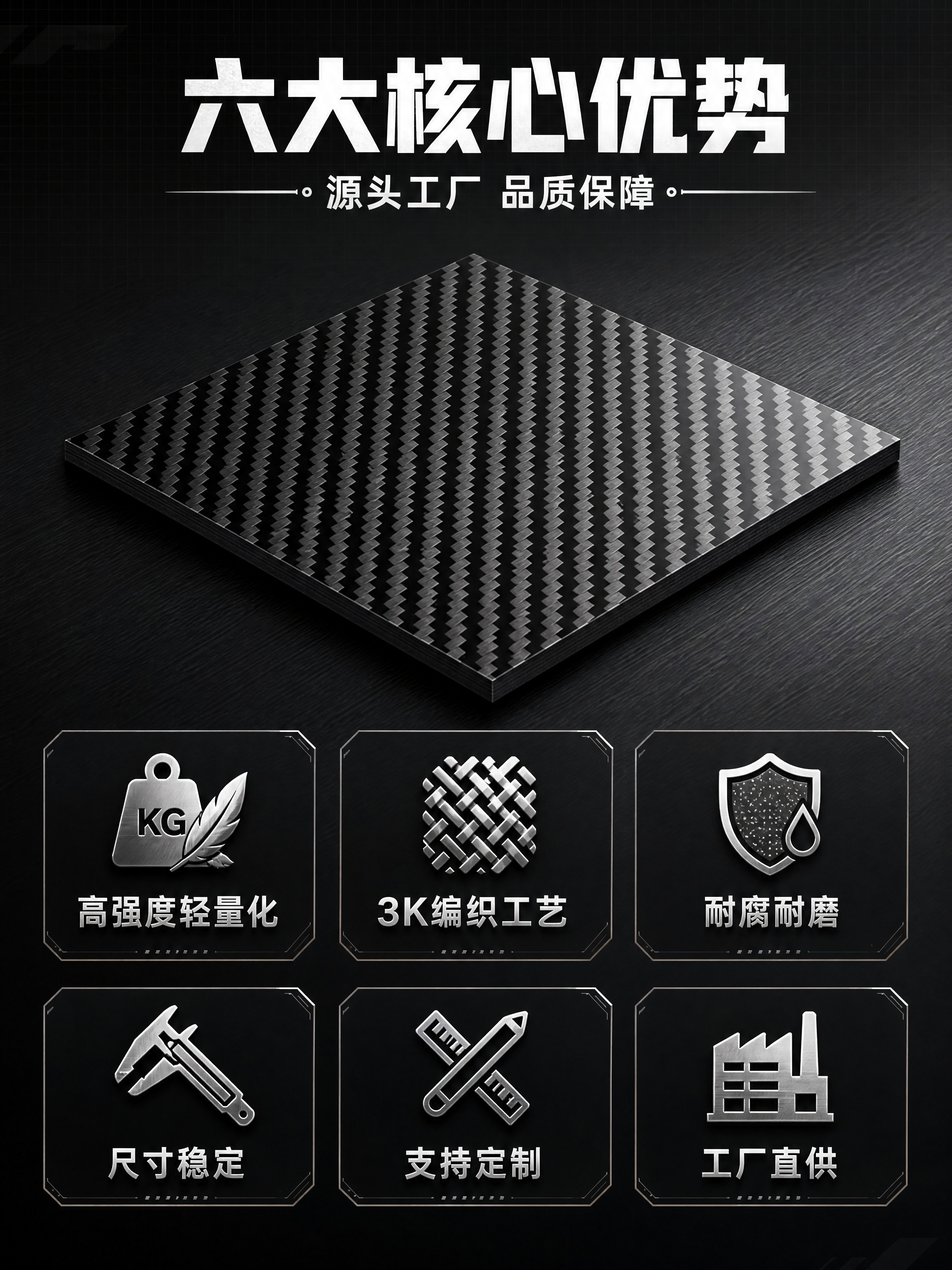 [商品] 使用【图1】碳纤维板材，保留黑色3K斜纹编织纹理、方… - 图片创意预览