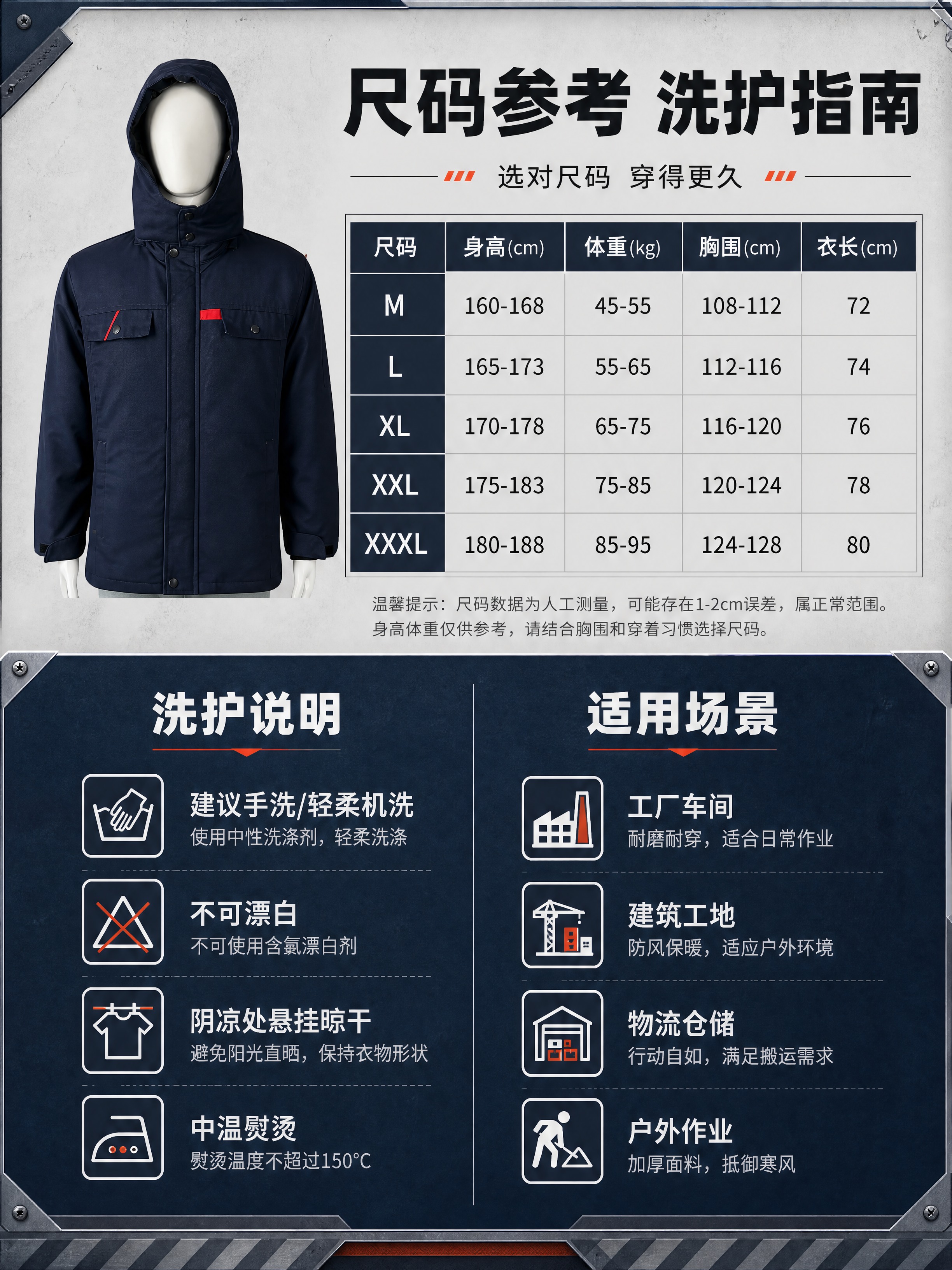 [商品] 使用【图1】藏青色连帽纯棉棉衣工作服；商品处理：保留… - 图片创意预览