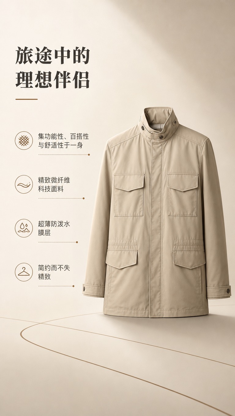 [商品] 使用【图2】男款卡其色立领夹克正面全貌；商品处理：保… - 图片创意预览