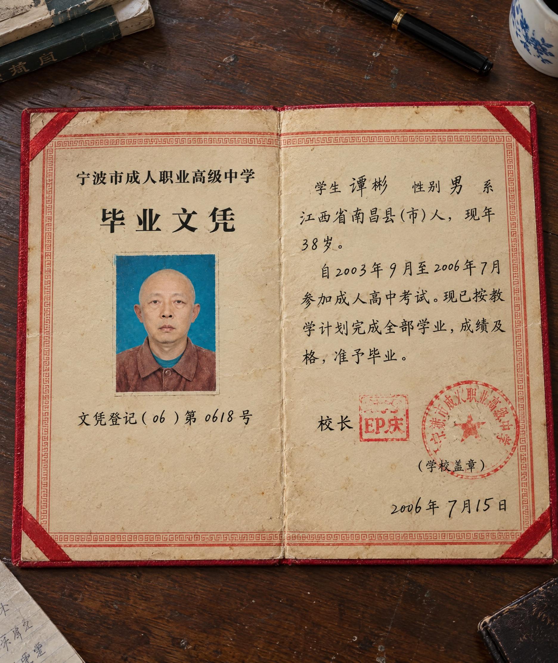 重新生成一张打开状态的红色封皮毕业文凭实拍照片，作为设计练习作… - 图片创意预览