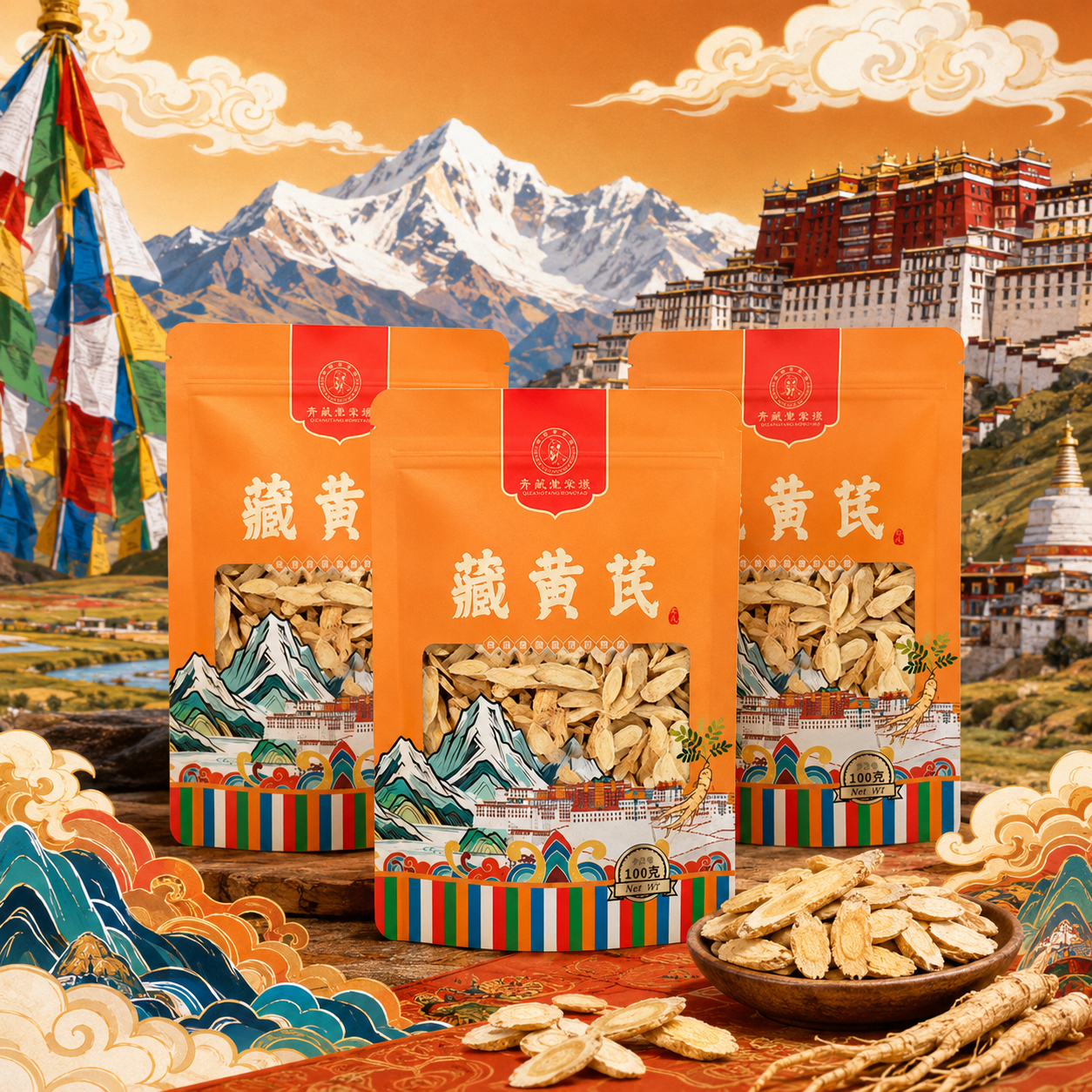 为这款藏黄芪产品生成符合产品调性的电商背景图，融入西藏高原自然… - 图片创意预览