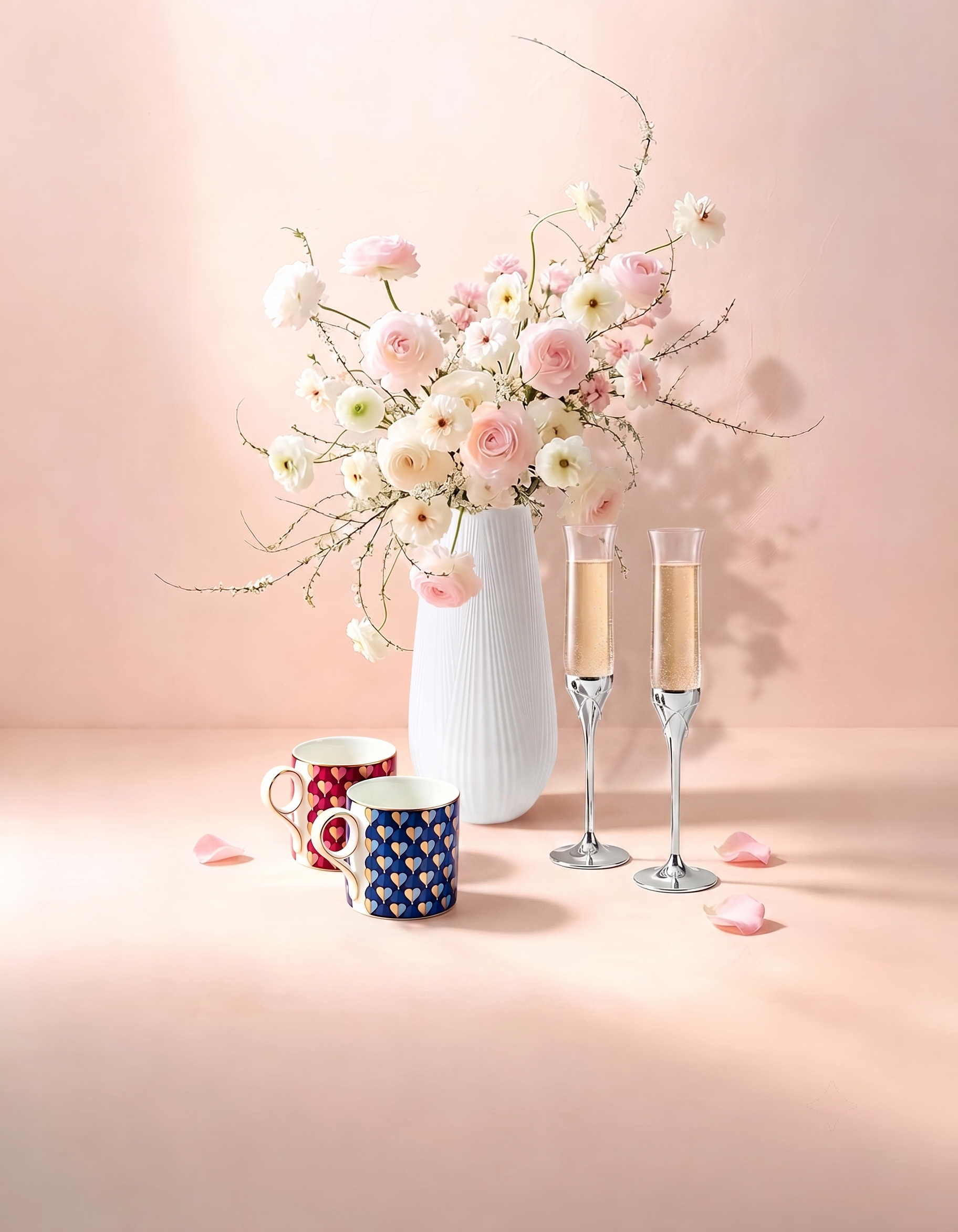 把图中的马克杯和花瓶融入画面中，花卉插入花瓶中，重点是花瓶和马… - 图片创意预览