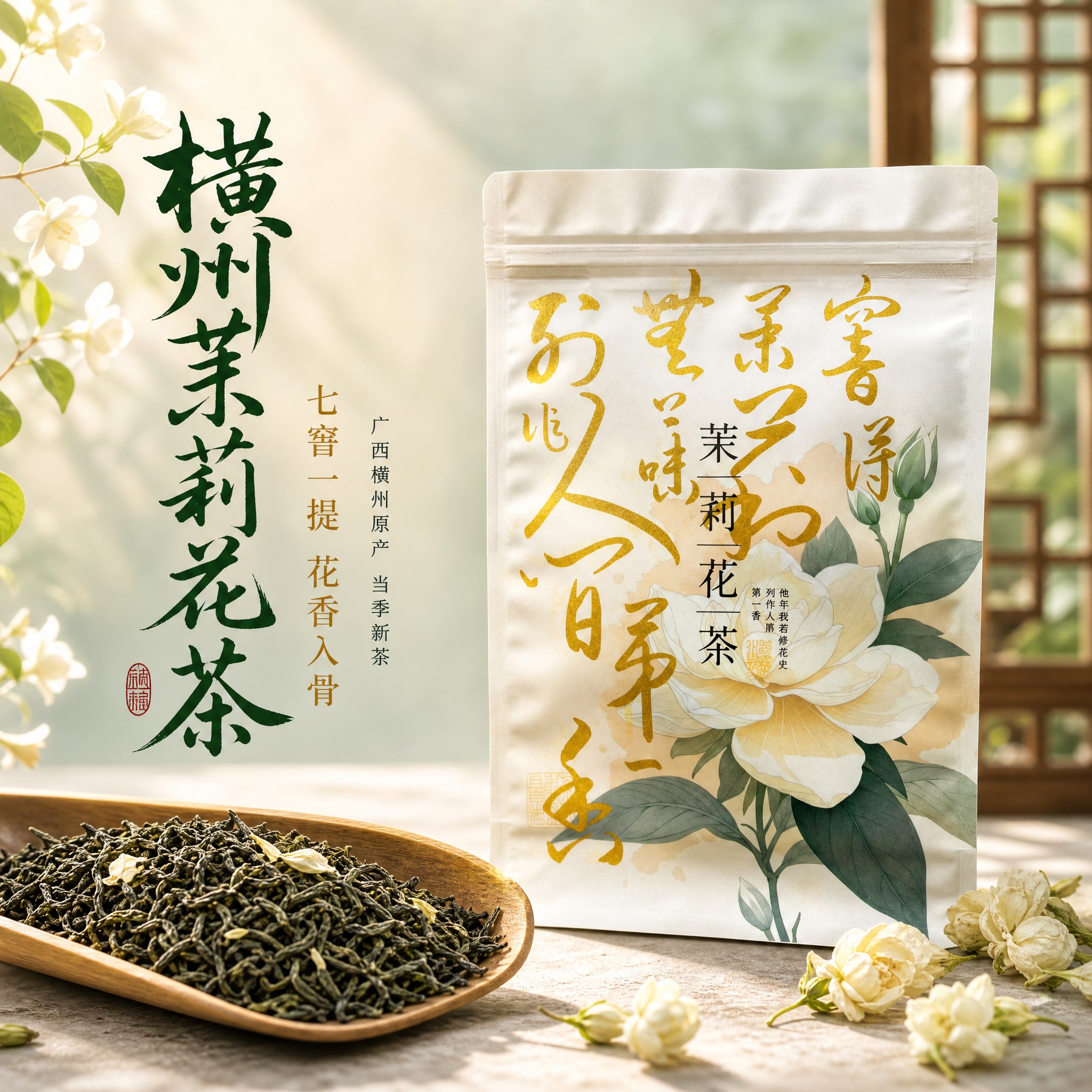 [主图-1] 横州茉莉花茶首图，突出茶香诱惑与国风品质感，吸引… - 图片创意预览