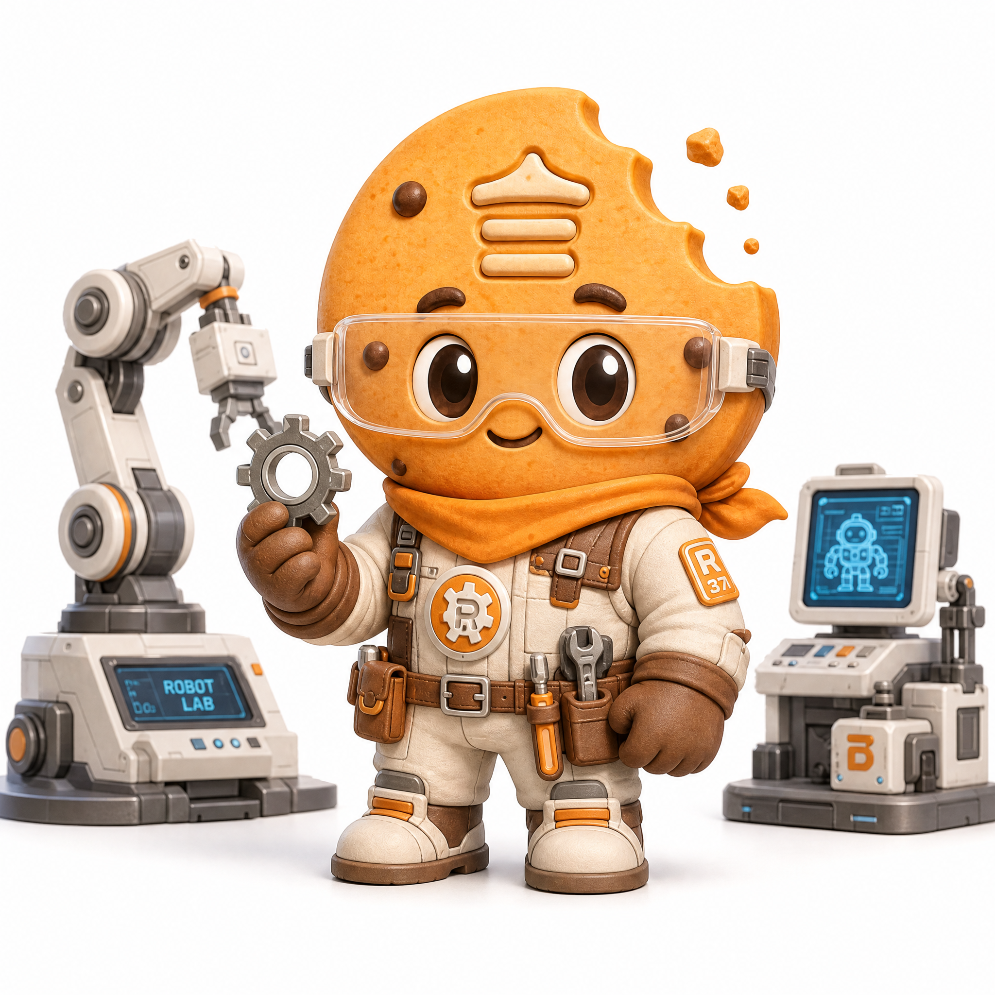 3D卡通饼干人IP形象，曲奇饼干造型的头部，金黄色饼干质地，巧… - 图片创意预览