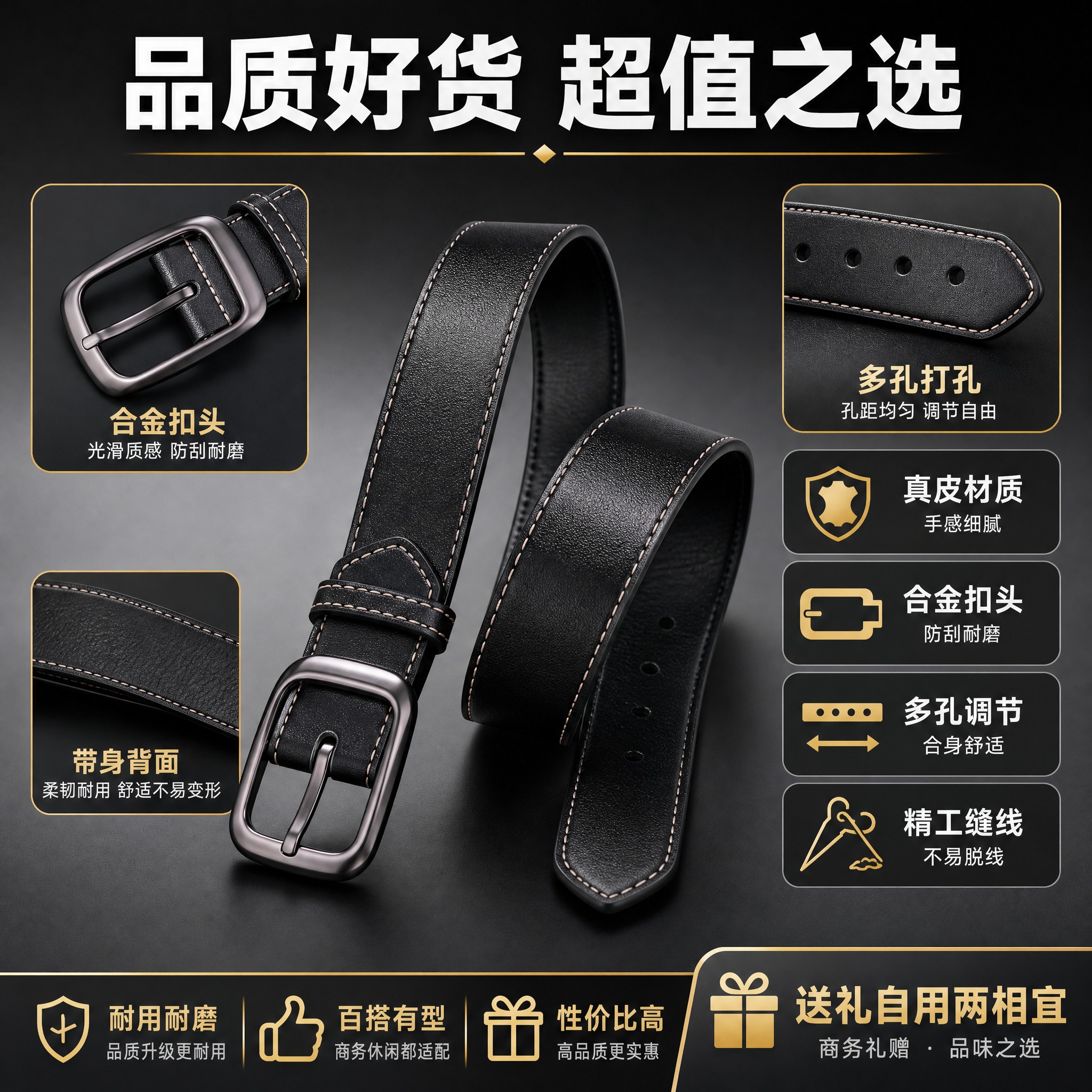 [主图-4] 男士皮带多维度展示+卖点总结图，拼多多风格突出性… - 图片创意预览