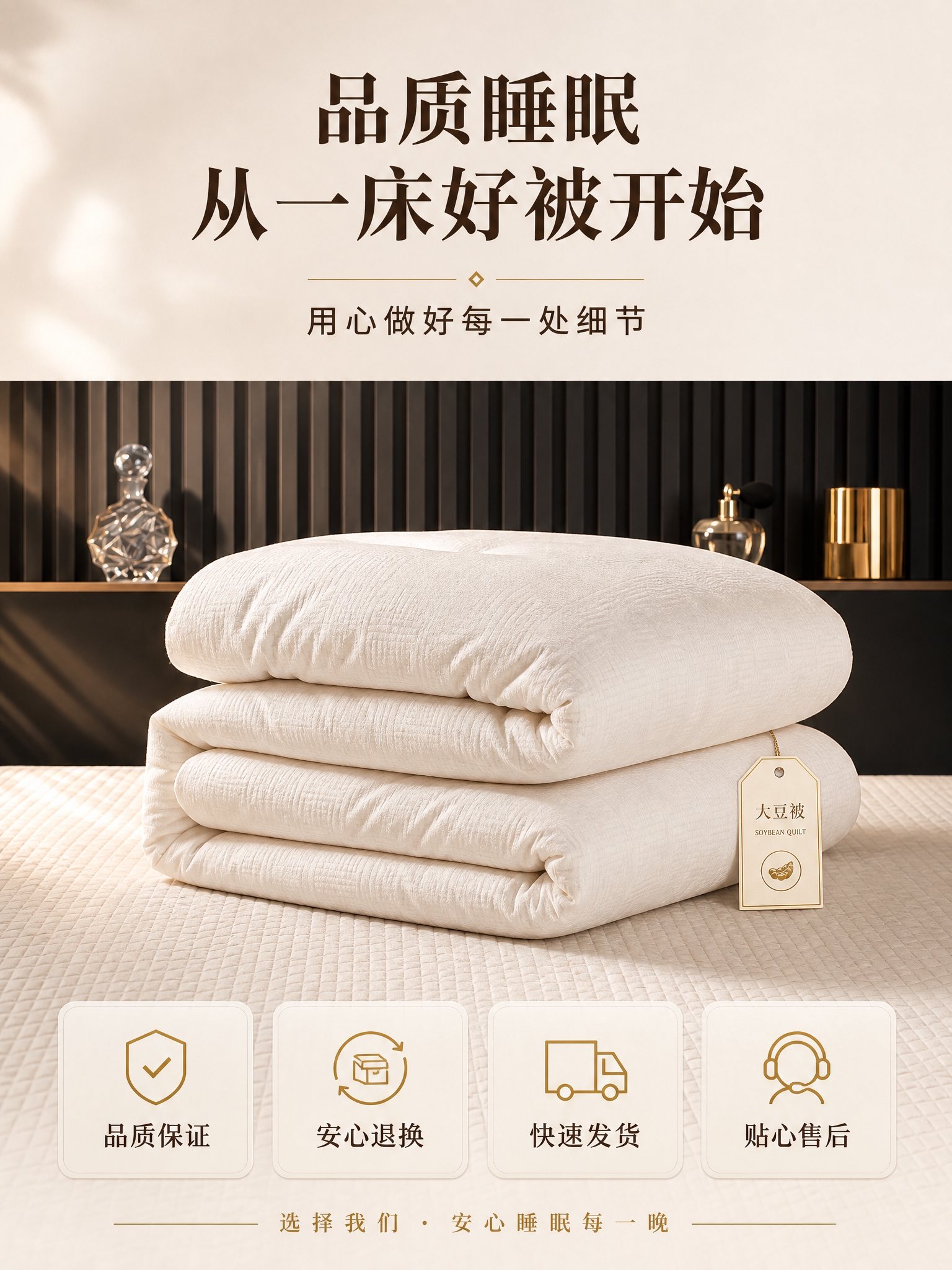 [商品] 使用【图4】奶白色暗纹提花大豆被叠放展示；保留奶白色… - 图片创意预览