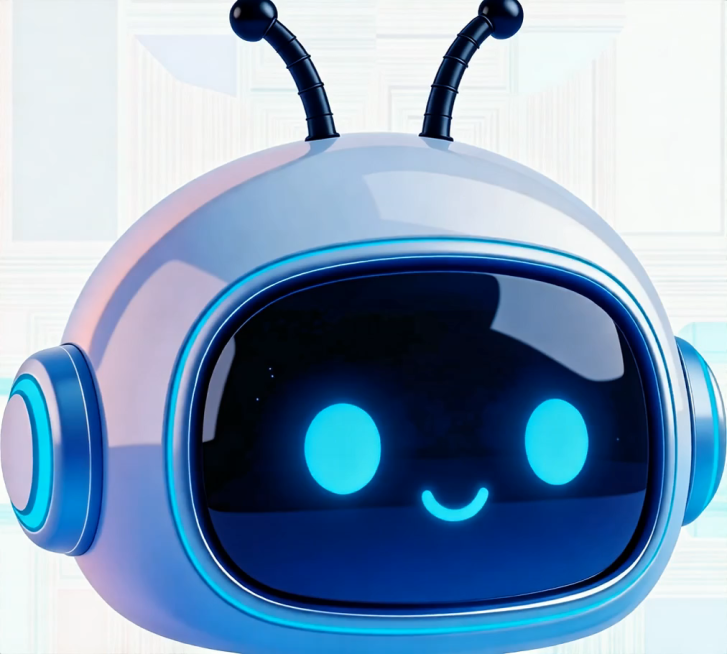 机器人眼睛进行自然眨动，眨动完成后面部轻微向左转动，随后再向右转回初始位置，整个过程流畅自然，时长控制在2-3秒，保持机器人整体造型和风格不变，背景保持透明预览效果