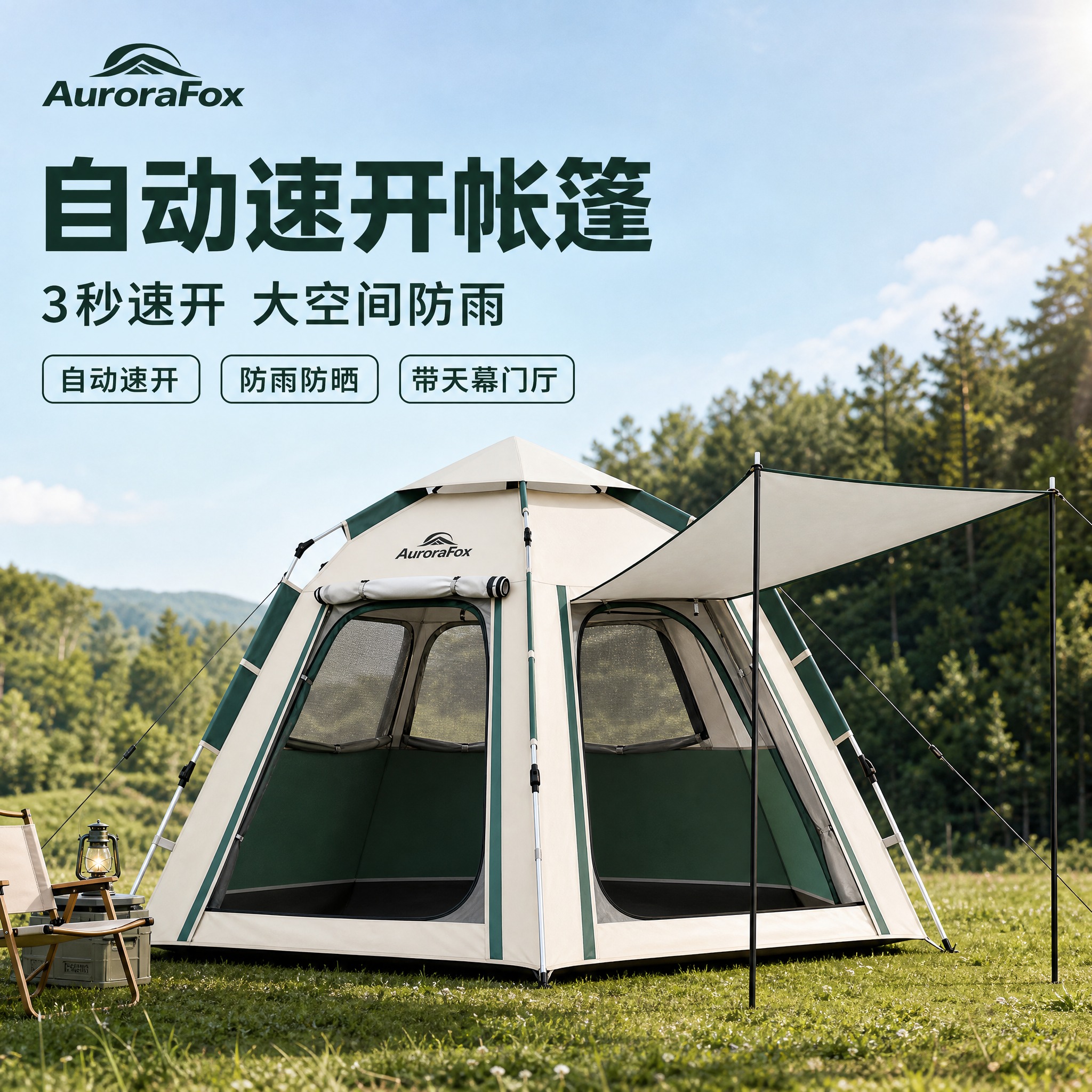 [主图-1] 主题：AuroraFox 自动速开户外帐篷首图，… - 图片创意预览