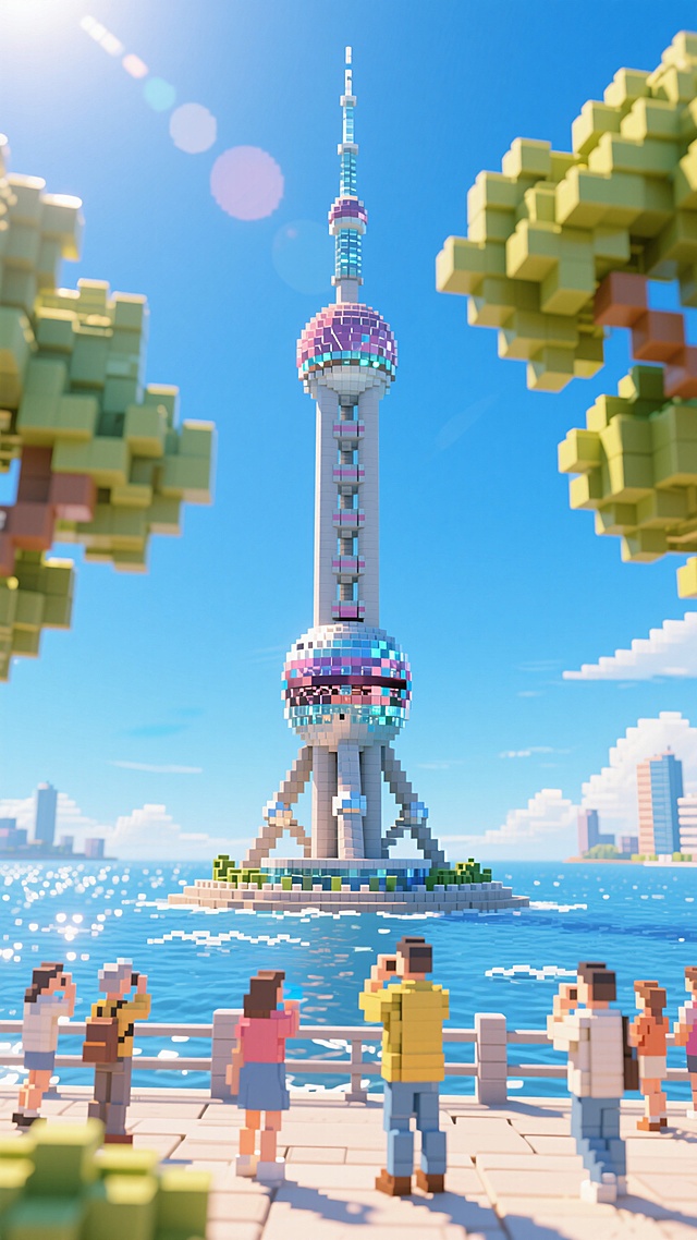 上海东方明珠，海边，散客，晴天