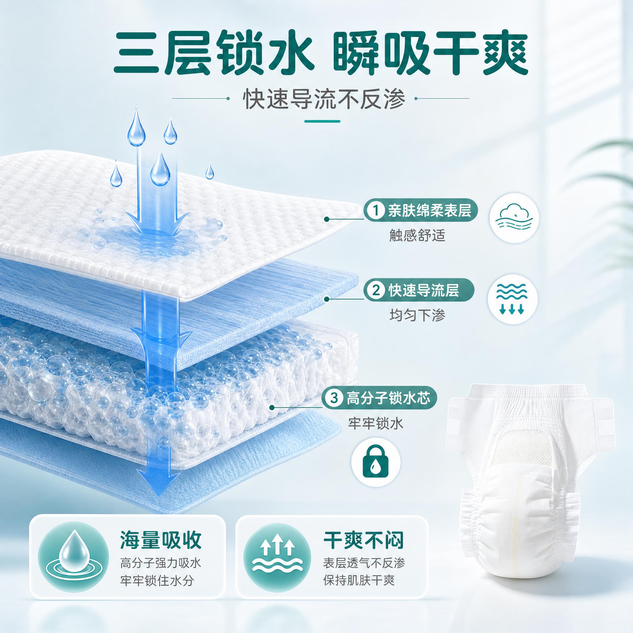 [主图-2] 核心功能机理可视化，展示三层锁水结构与瞬吸干爽原… - 图片创意预览