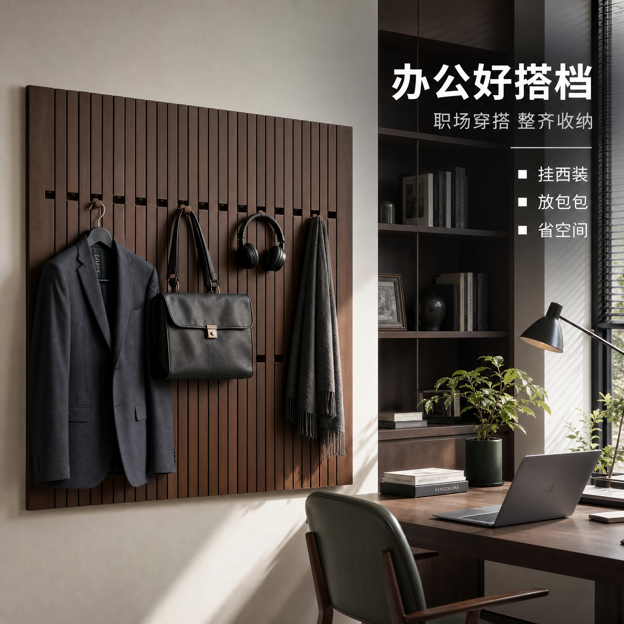[主图-8] 书房/办公室场景应用主图，展示钢琴键挂衣架在书房… - 图片创意预览