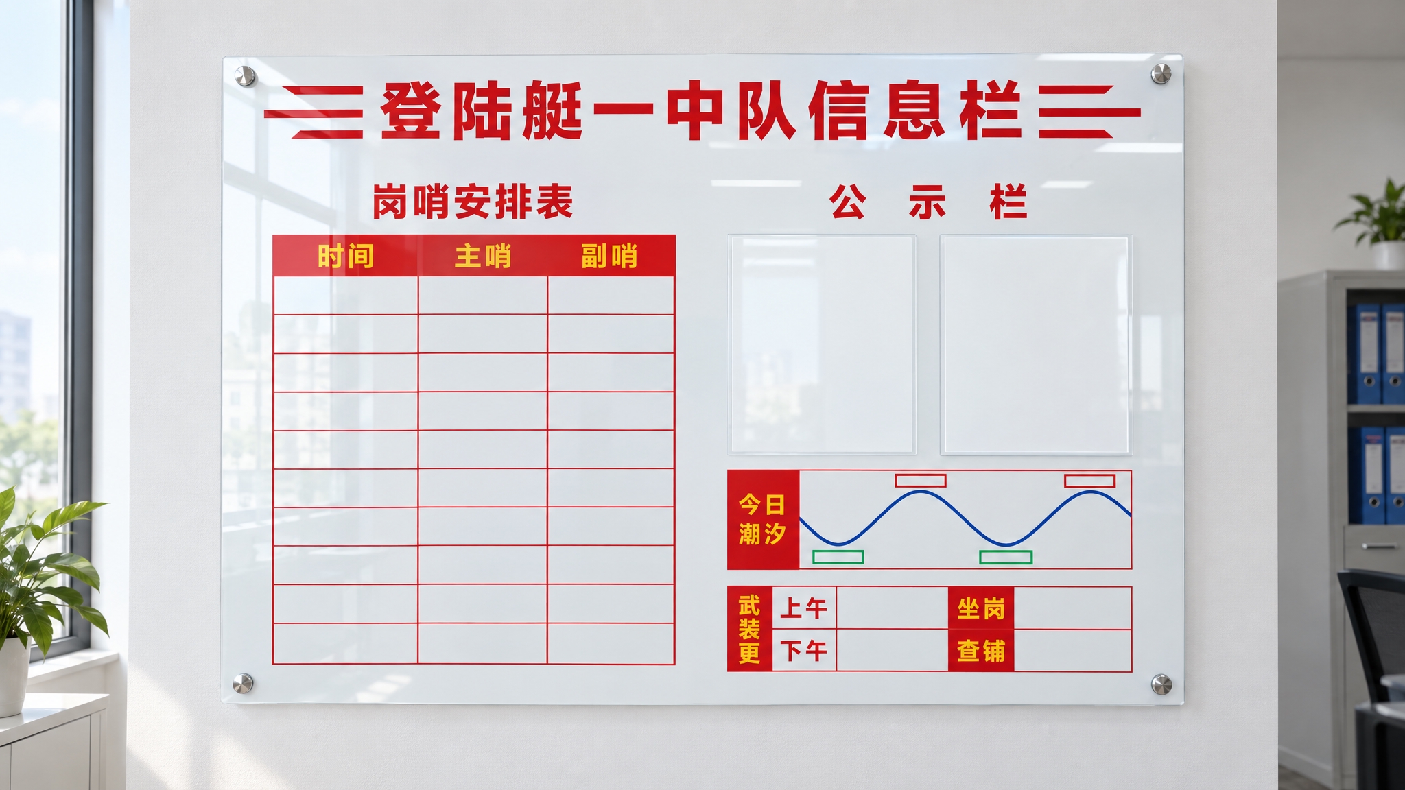 办公室墙面场景，墙上安装一块长120cm高90cm的无边框超白… - 图片创意预览