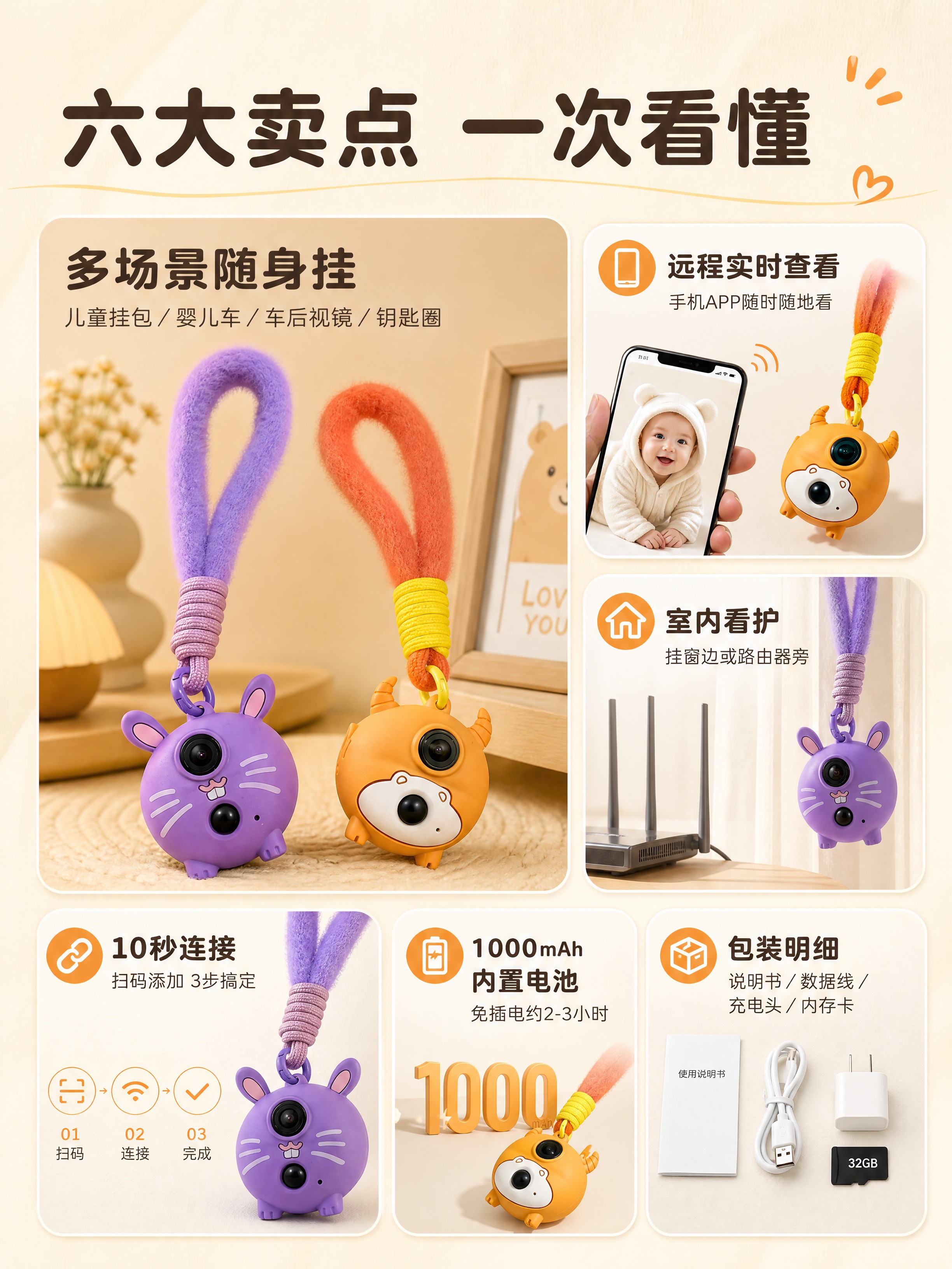 [商品] 使用【图1】两款挂饰摄像机：紫色毛绒兔子款与橘色虎纹… - 图片创意预览