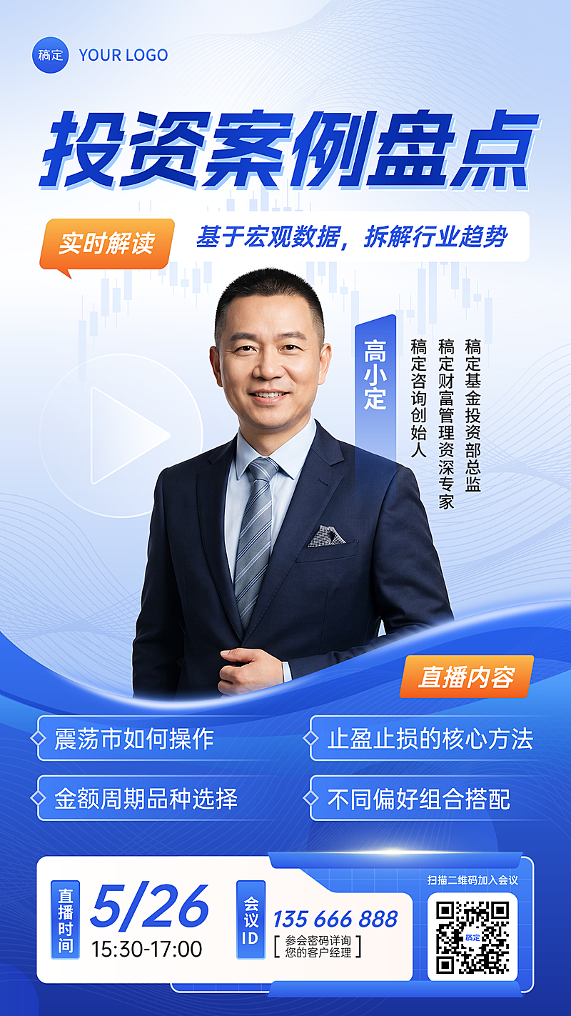 金融理财基金证券保险课程直播预告人物宣传海报 