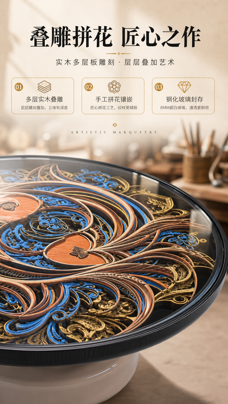 [商品] 使用【图1】DC-8870A大圆几桌面拼花部分特写；… - 图片创意预览