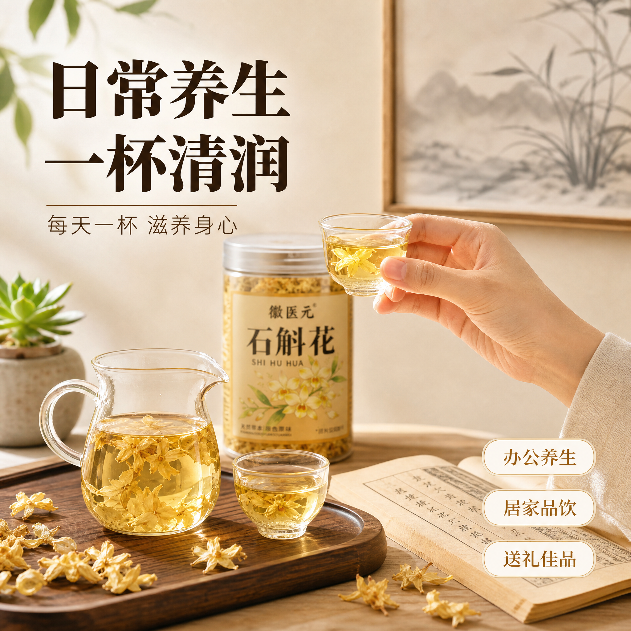 [主图-4] 徽医元石斛花 养生场景与饮用方式 生活方式代入。… - 图片创意预览